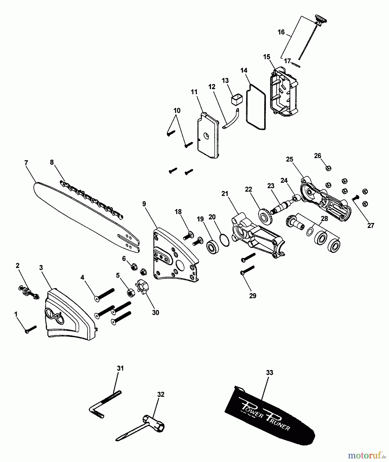  Echo Hochentaster PPF-2110 - Echo Pole Saw / Pruner, S/N: 001001 - 506099 (Type 1E) Gearcase, Guide Bar, Cutting Chain, Oiler, Tools