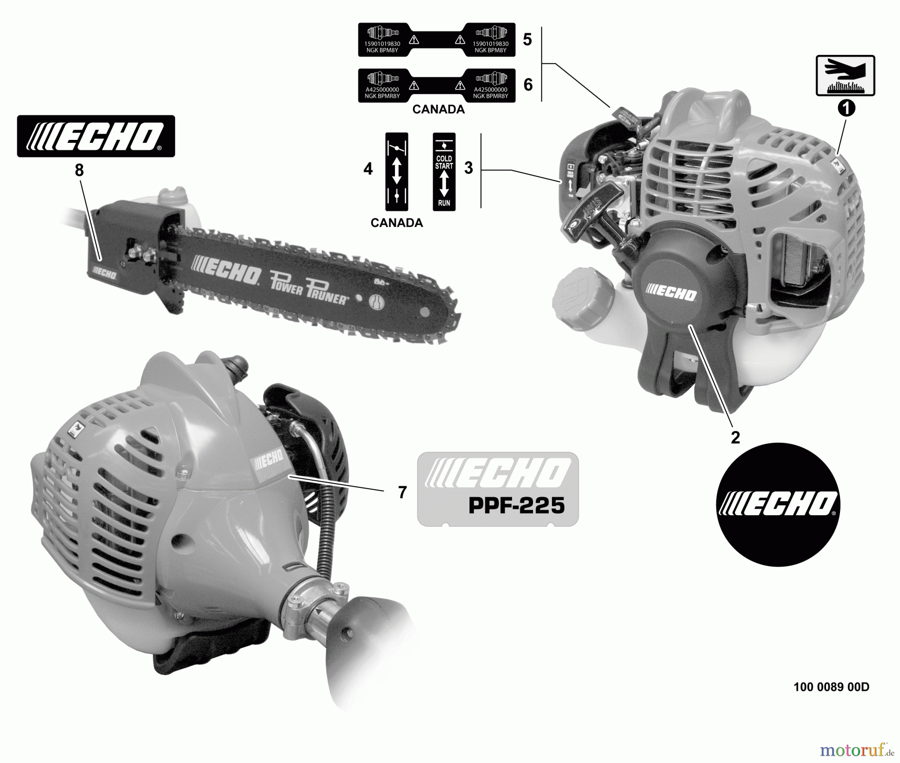 Echo Hochentaster PPF-225 - Echo Pole Saw / Pruner, S/N: S63212001001 - S63212999999 Labels