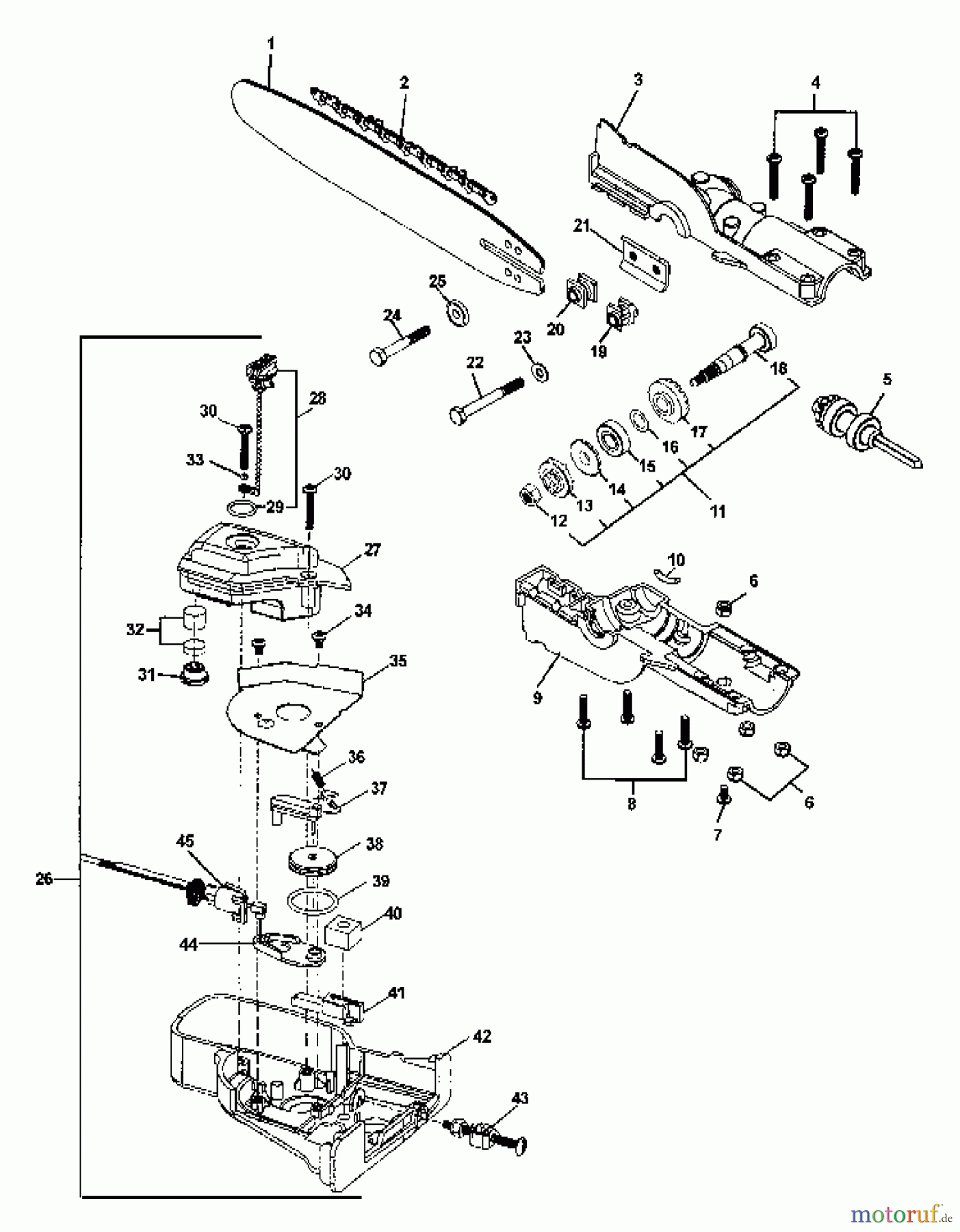  Echo Hochentaster PPFD-2400 - Echo Pole Saw / Pruner, S/N: 001001 - 501000 (Type 1E) Gearcase, Oiler Asy, Guide Bar, Chain