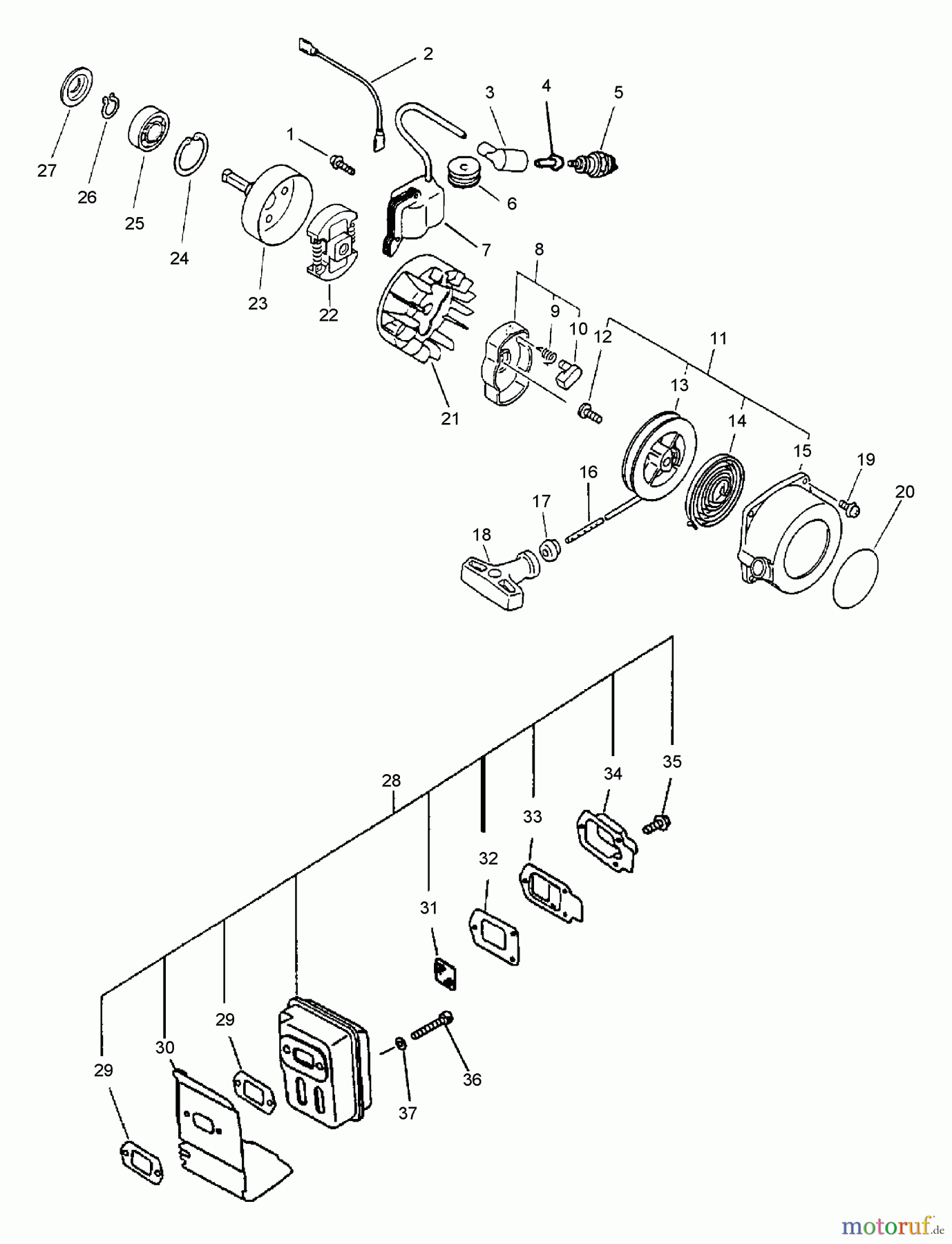 Echo Hochentaster PPSR-2122 - Echo Pole Saw / Pruner, S/N: 001001 - 504999 (Type 1E) Ignition, Starter, Clutch, Muffler