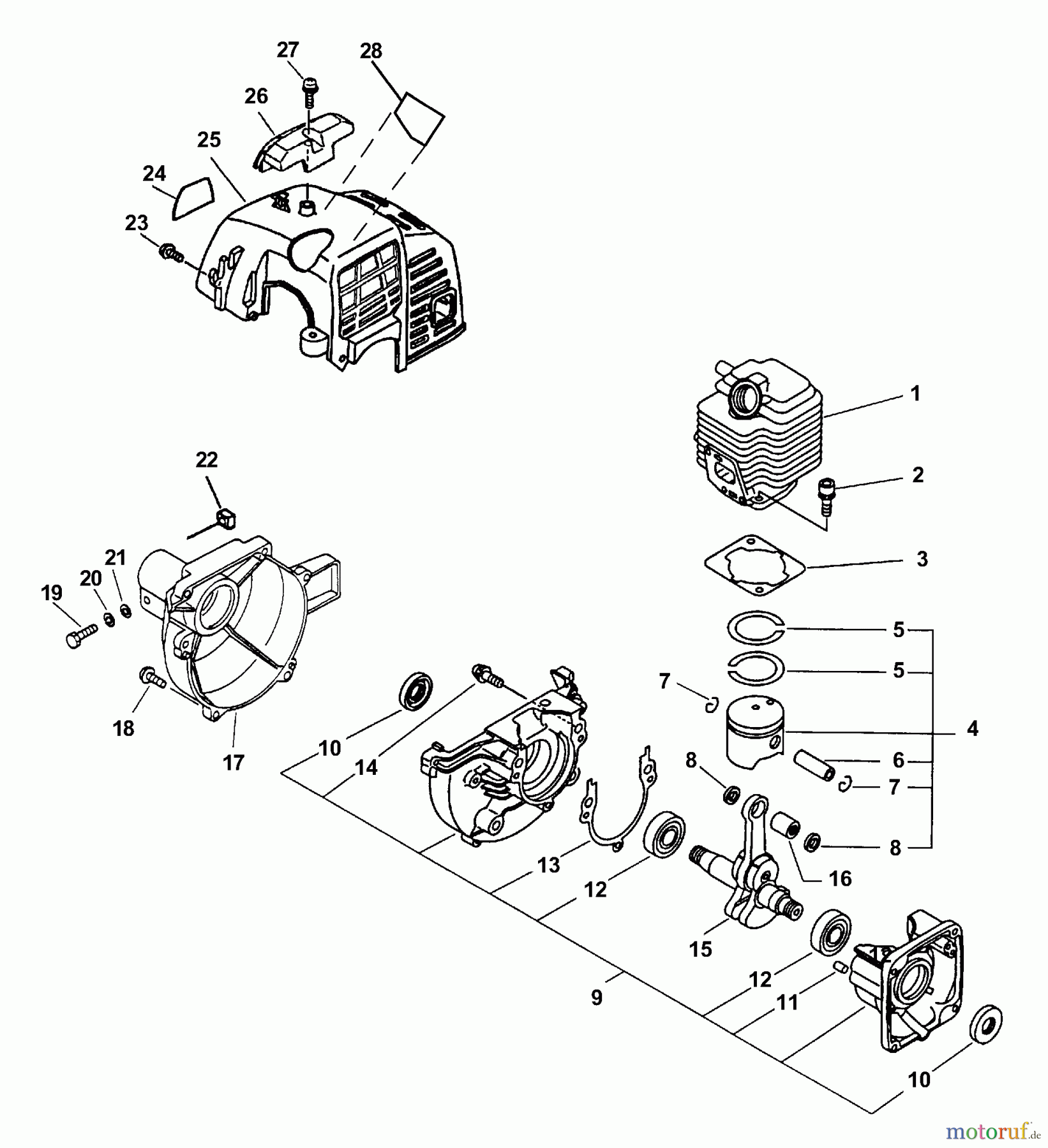 Echo Hochentaster PPSR-2122 - Echo Pole Saw / Pruner, S/N: 505000 - 999999 (Type 1E) Crankcase, Engine, Engine Cover, Fan Case