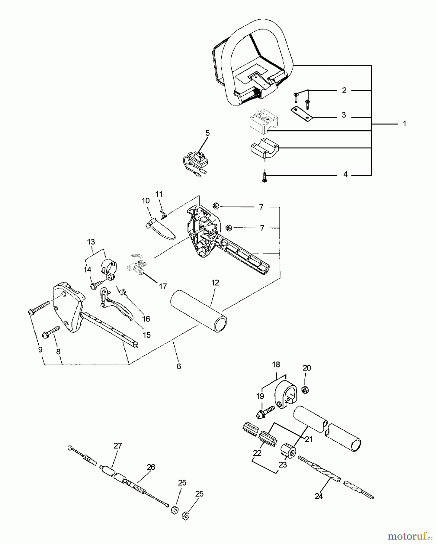 Echo Hochentaster PPSR-2433 - Echo Pole Saw / Pruner, S/N: 001001 - 503999 (Type 1E) Driveshaft, Handles, Ignition Switch, Throttle