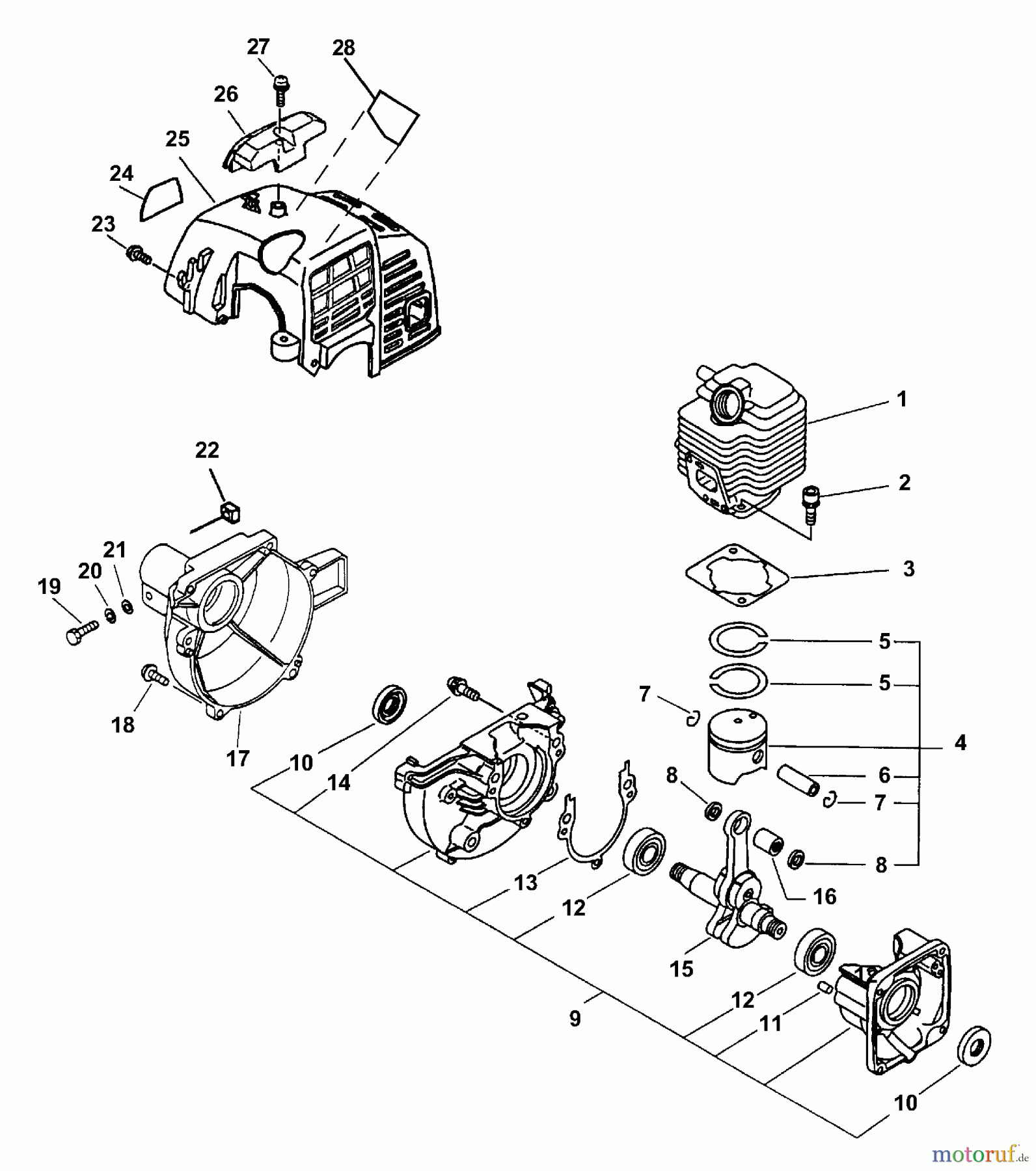Echo Hochentaster PPSR-2433 - Echo Pole Saw / Pruner, S/N: 504000 - 999999 (Type 1E) Engine External/Internal, Crankcase, Fan Housing, Cylinder Cover