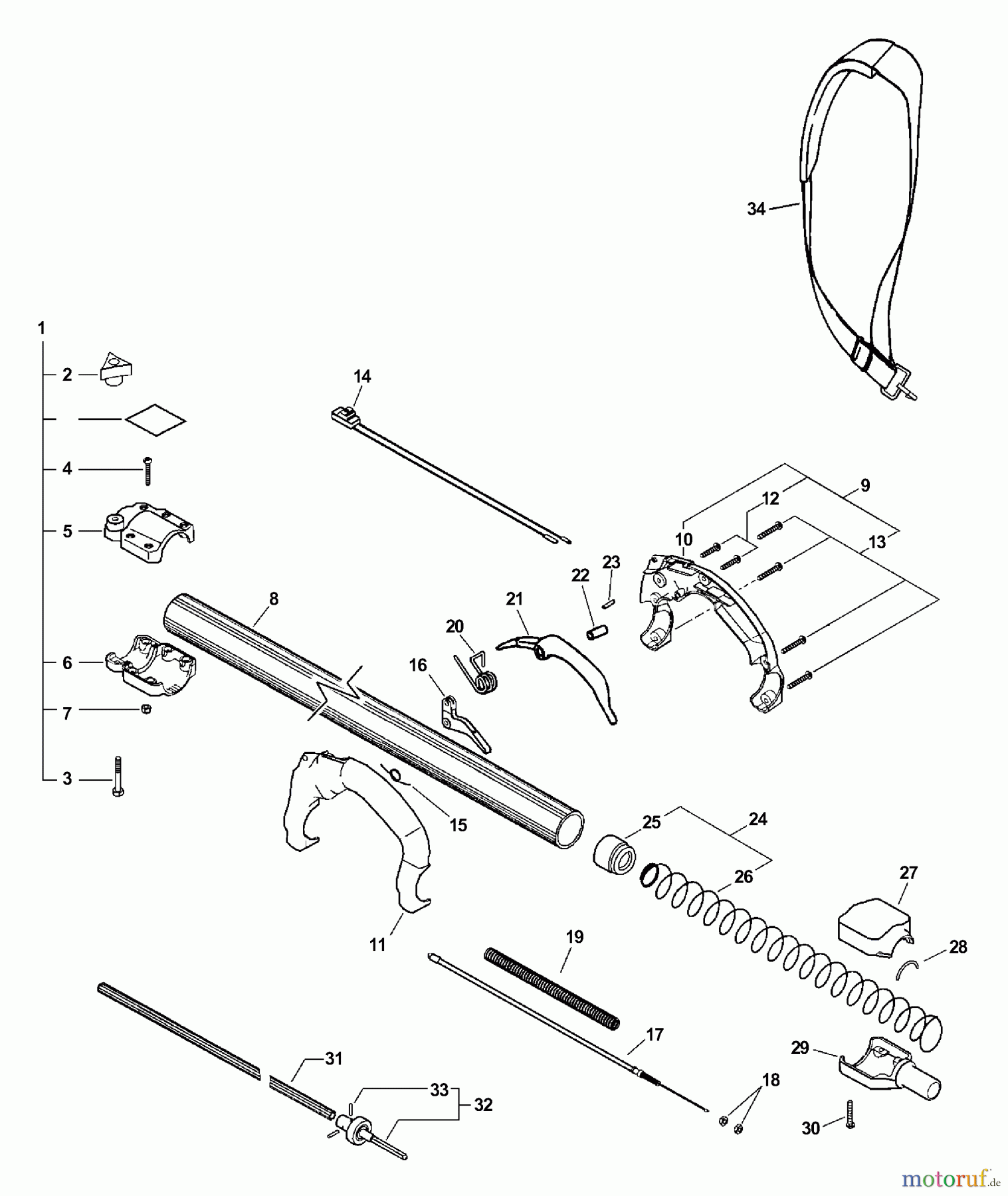 Echo Hochentaster PPT-2100 - Echo Pole Saw / Pruner (Type 1E) Handle, Ignition Switch, Throttle Cable, Driveshaft S/N: 503550 - 999999