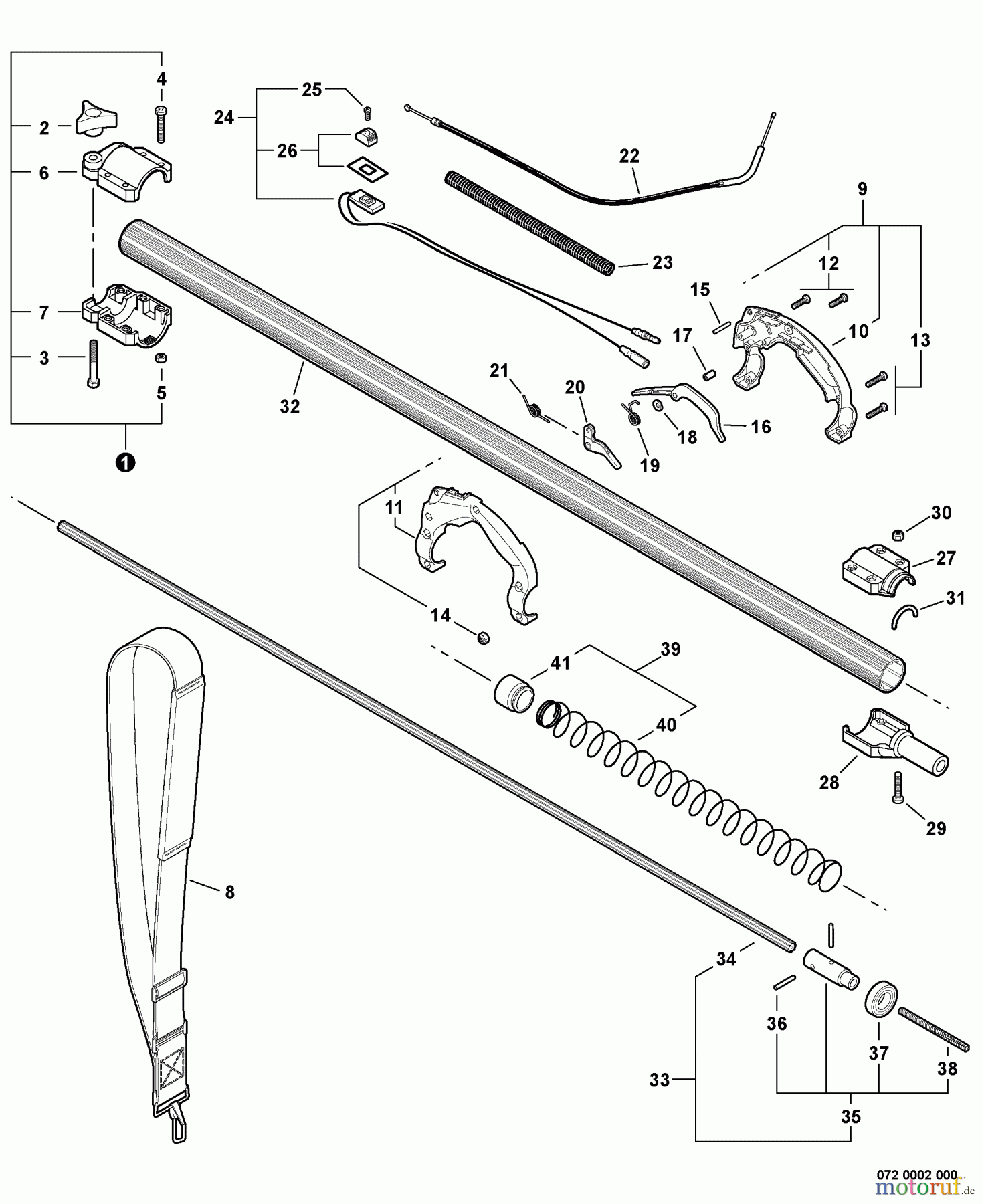 Echo Hochentaster PPT-230 - Echo Pole Saw / Pruner, S/N: E08913001001 - E08913999999 Main Pipe -- Lower, Control Handle, Throttle Cable, Shoulder Strap