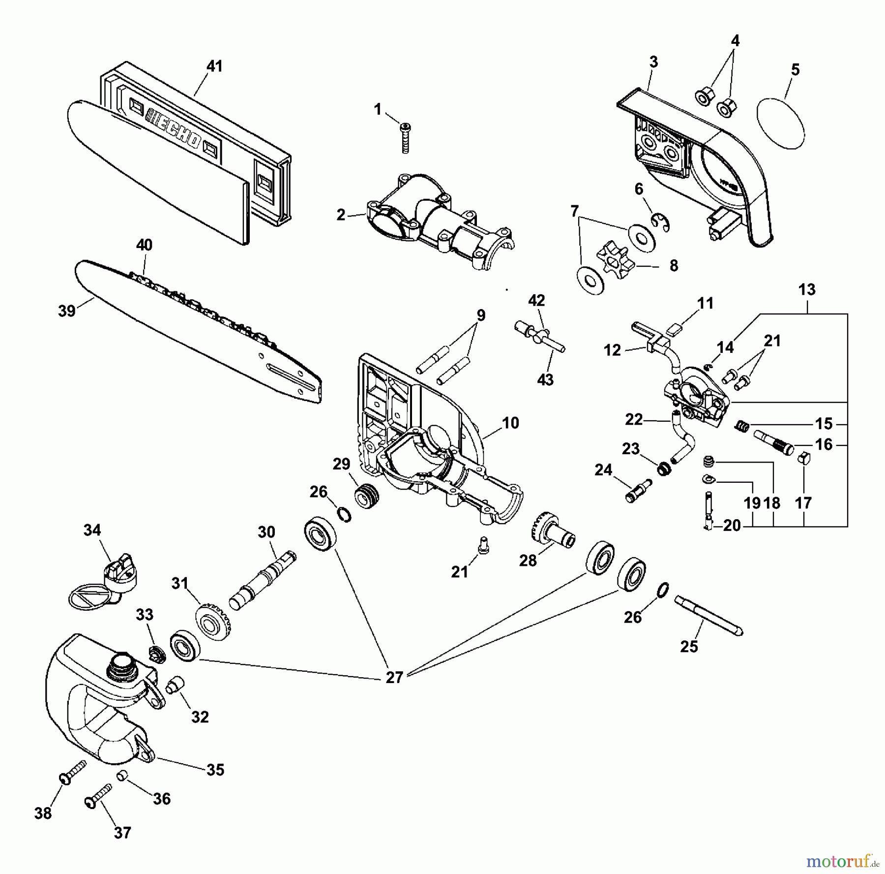 Echo Hochentaster PPT-230 - Echo Pole Saw / Pruner, S/N: 03001001 - 03999999 Gear Case, Bar, Chain