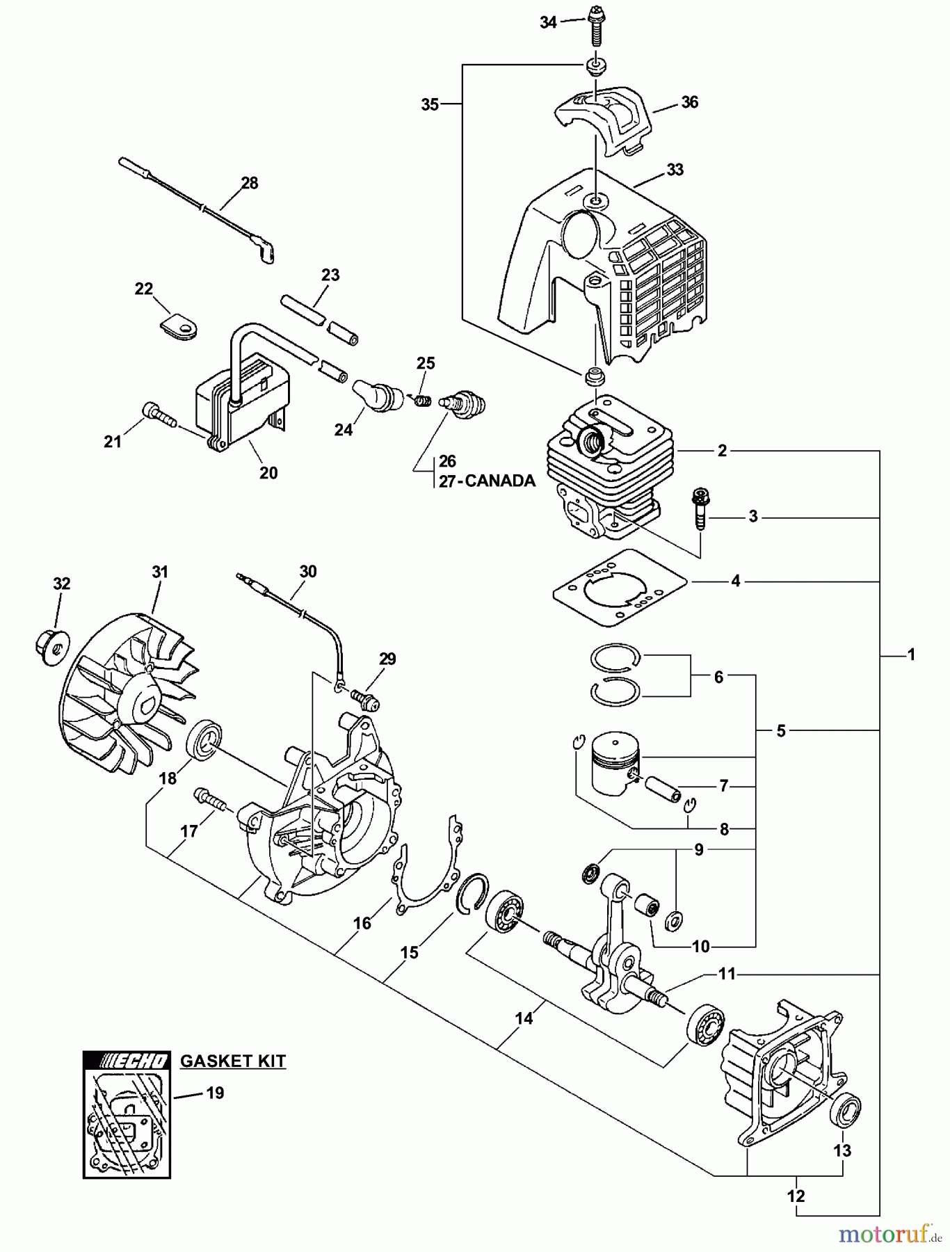 Echo Hochentaster PPT-231 - Echo Pole Saw / Pruner, S/N: 06001001 - 06999999 Engine, Short Block, Ignition, Cylinder Cover