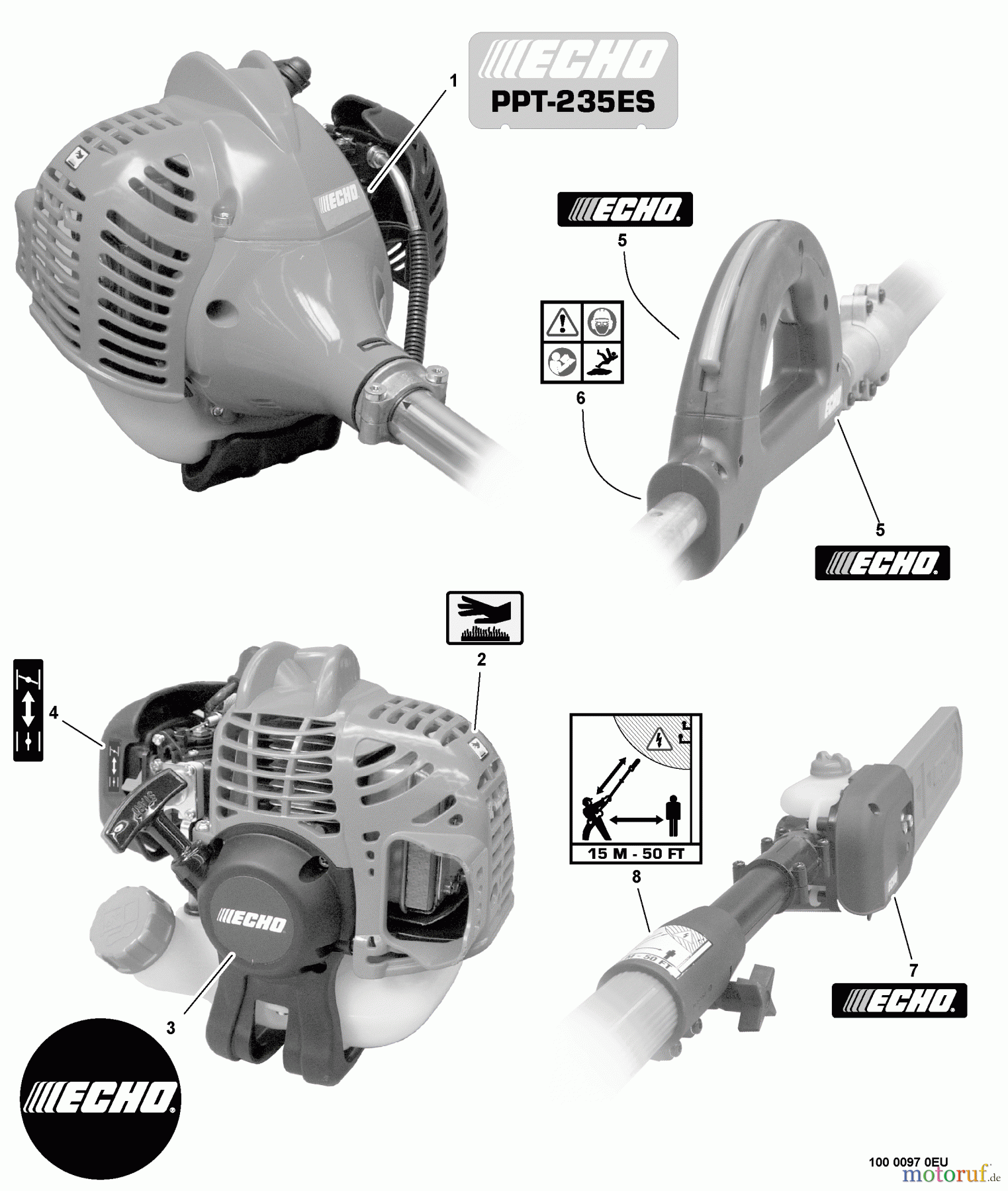 Echo Hochentaster PPT-235ES - Echo Pole Saw / Pruner (Type 1E), S/N: S07037001001 - S07037999999 Labels