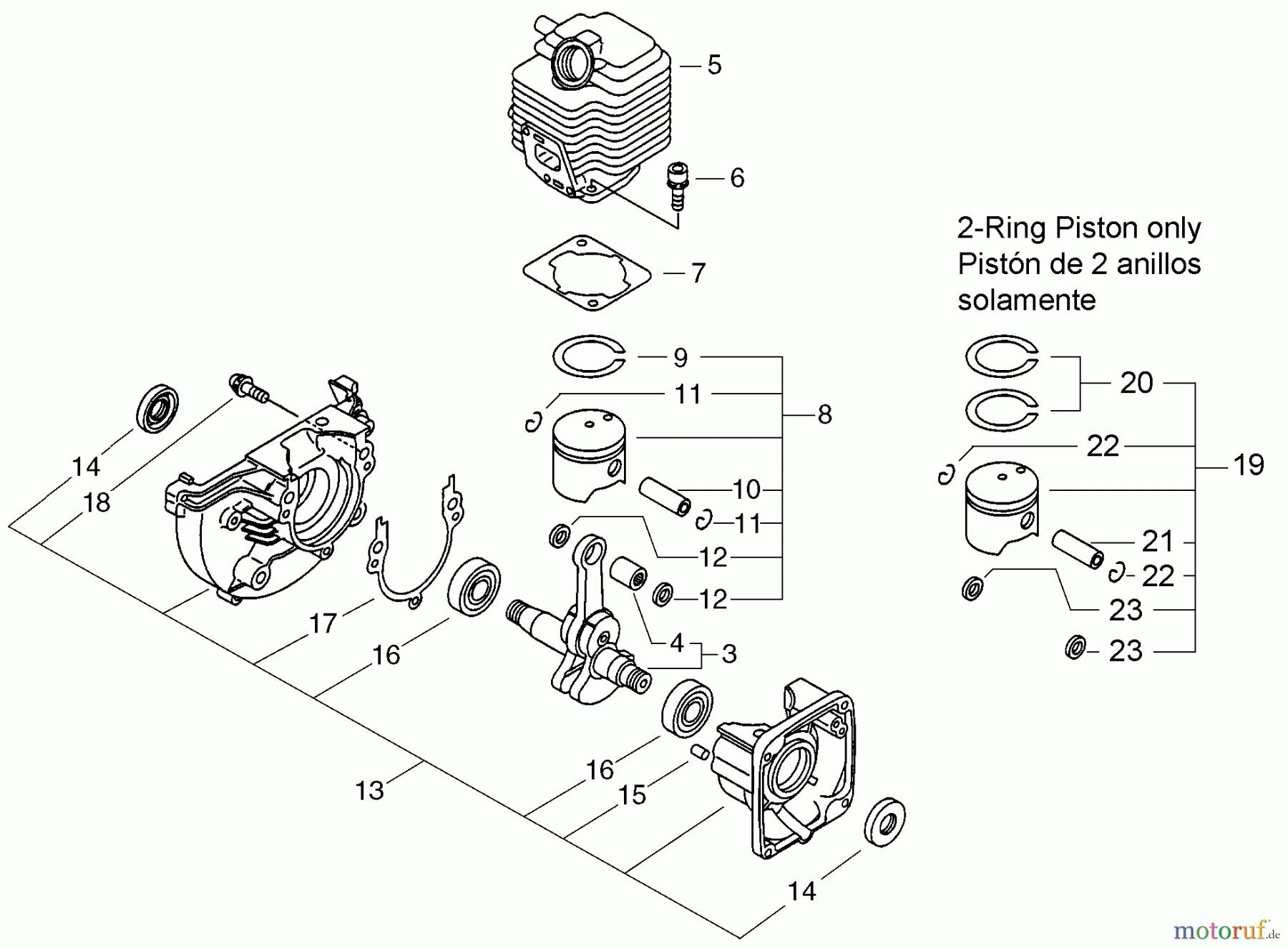 Echo Hochentaster PPT-2400 - Echo Pole Saw / Pruner (Type 1E), S/N: E14536001001 - E14536999999 Cylinder, Piston, Crankcase
