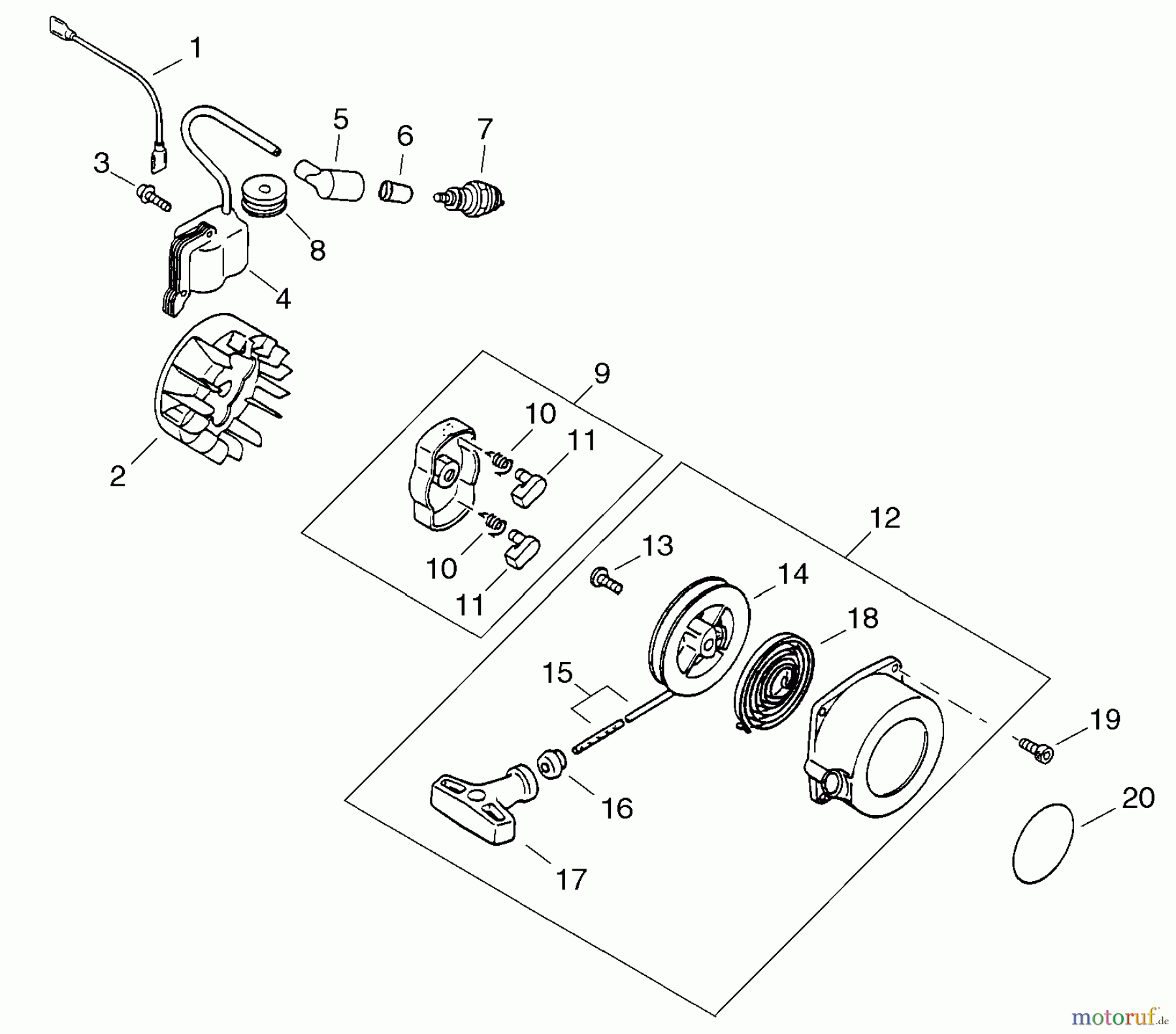 Echo Hochentaster PPT-2400 - Echo Pole Saw / Pruner (Type 1E), S/N: E14536001001 - E14536999999 Flywheel, Ignition, Starter