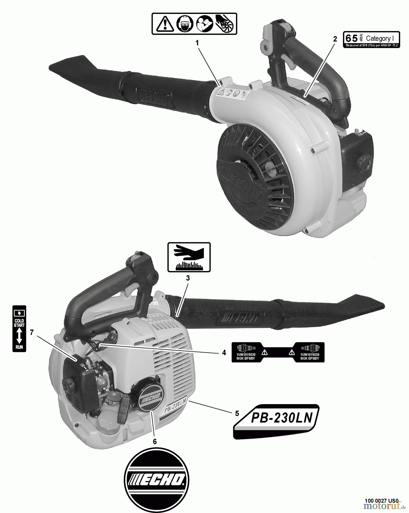Echo Bläser / Sauger / Häcksler / Mulchgeräte PB-230LN - Echo Hand Held Blower, S/N: P09212001001 - P09212999999 Labels