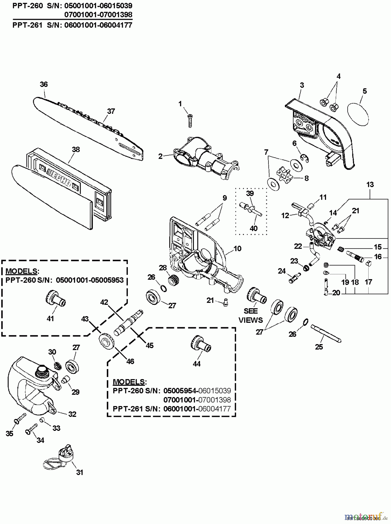 Echo Hochentaster PPT-260 - Echo Pole Saw / Pruner, S/N: 05001001-05999999 Gear Case, Auto-Oiler, Guide Bar, Chain