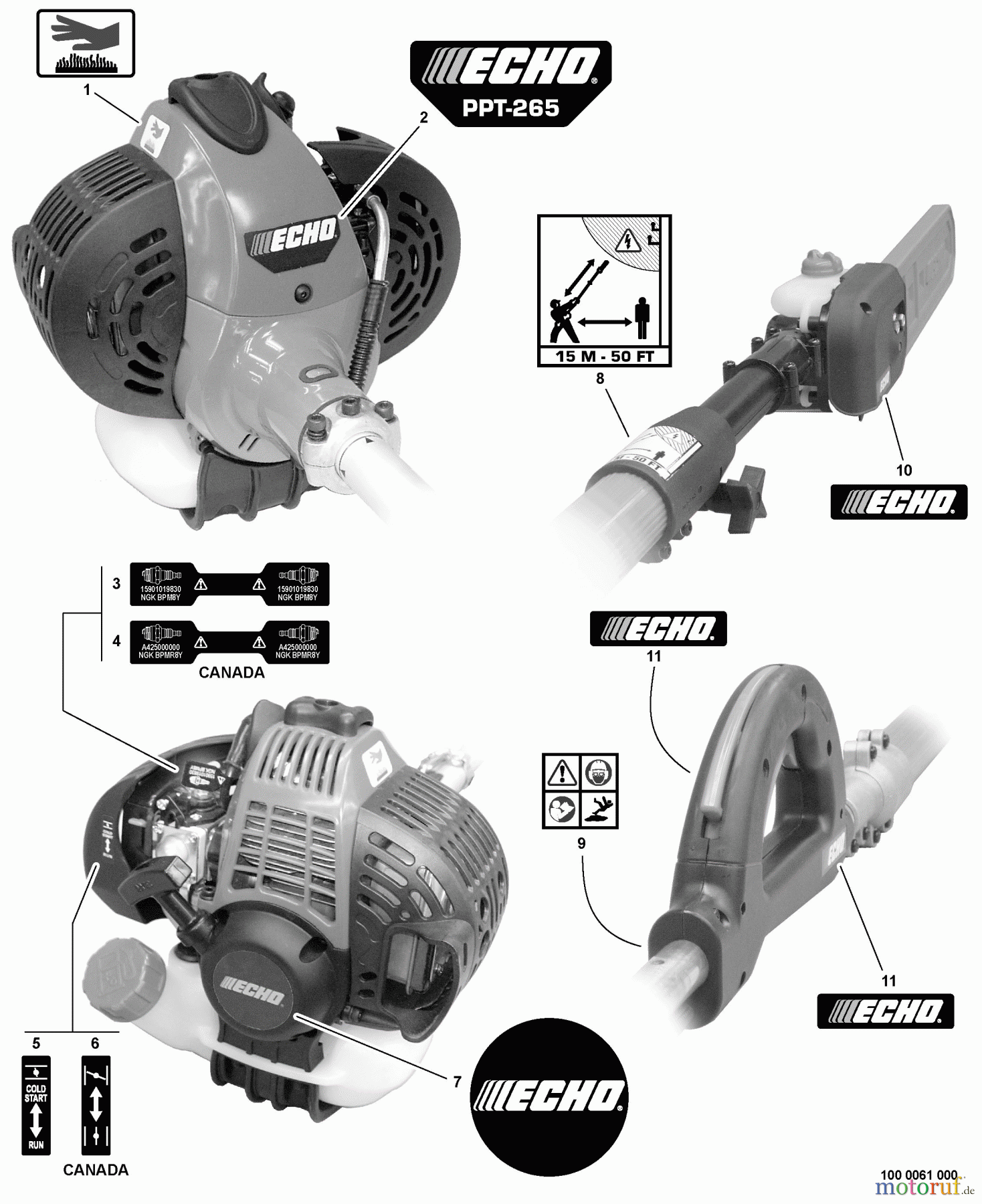 Echo Hochentaster PPT-265 - Echo Pole Saw / Pruner, S/N: E08411001001 - E08411999999 Labels