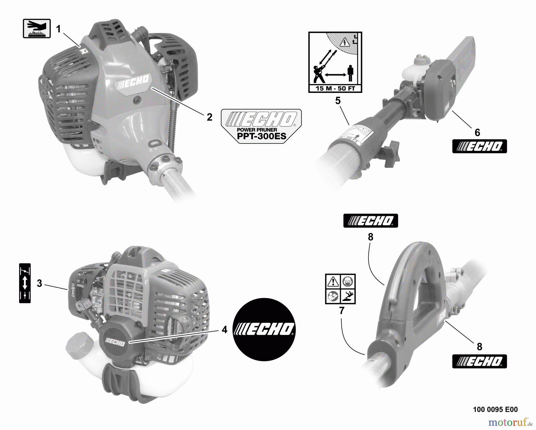  Echo Hochentaster PPT-300ES Pole Saw / Pruner - Echo S/N: E06637001001 - E06637999999 Labels