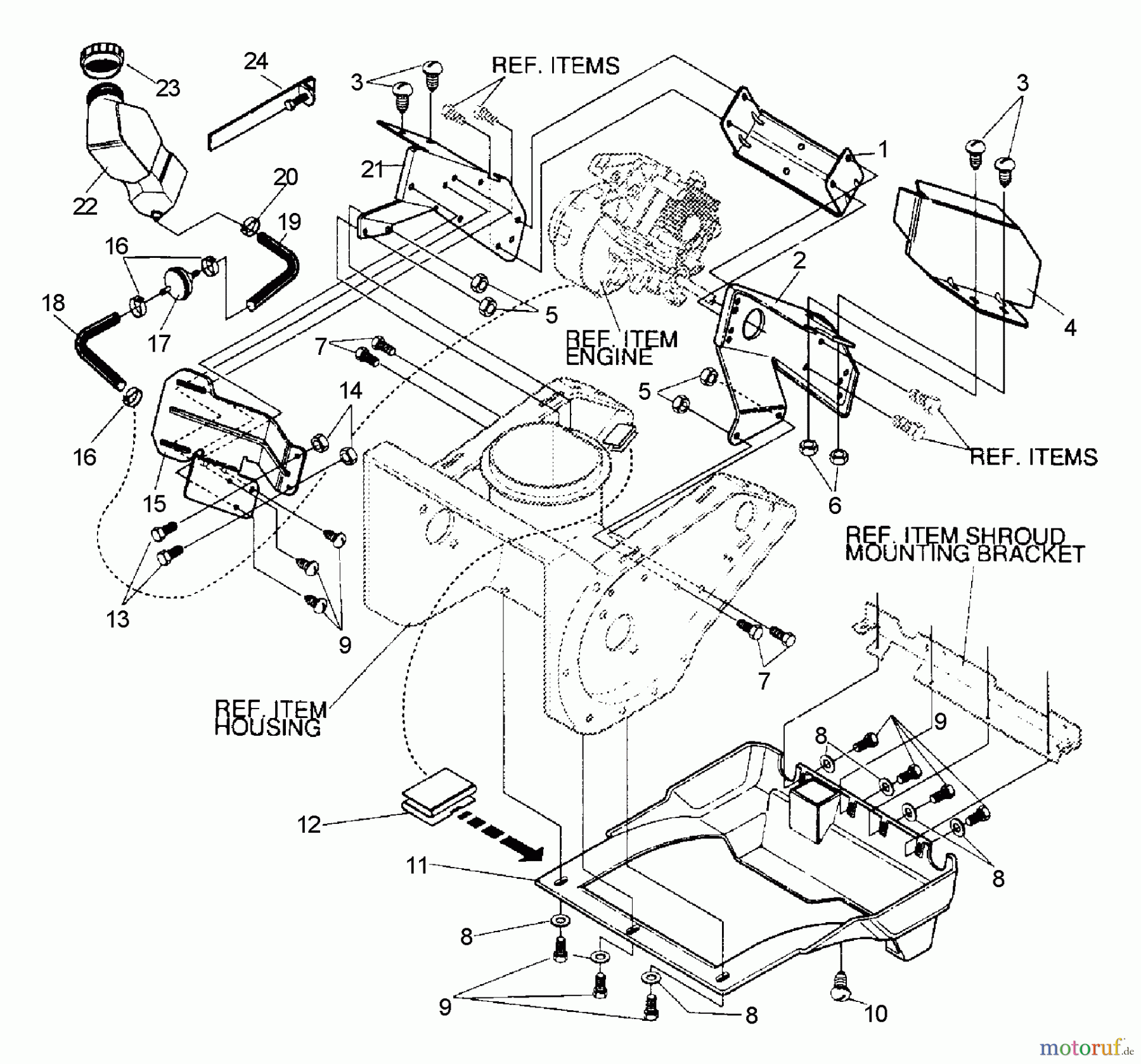Echo Schneefräsen ST-5000 - Echo Snow Thrower, 1998 Model (Type 1E) Frame Components