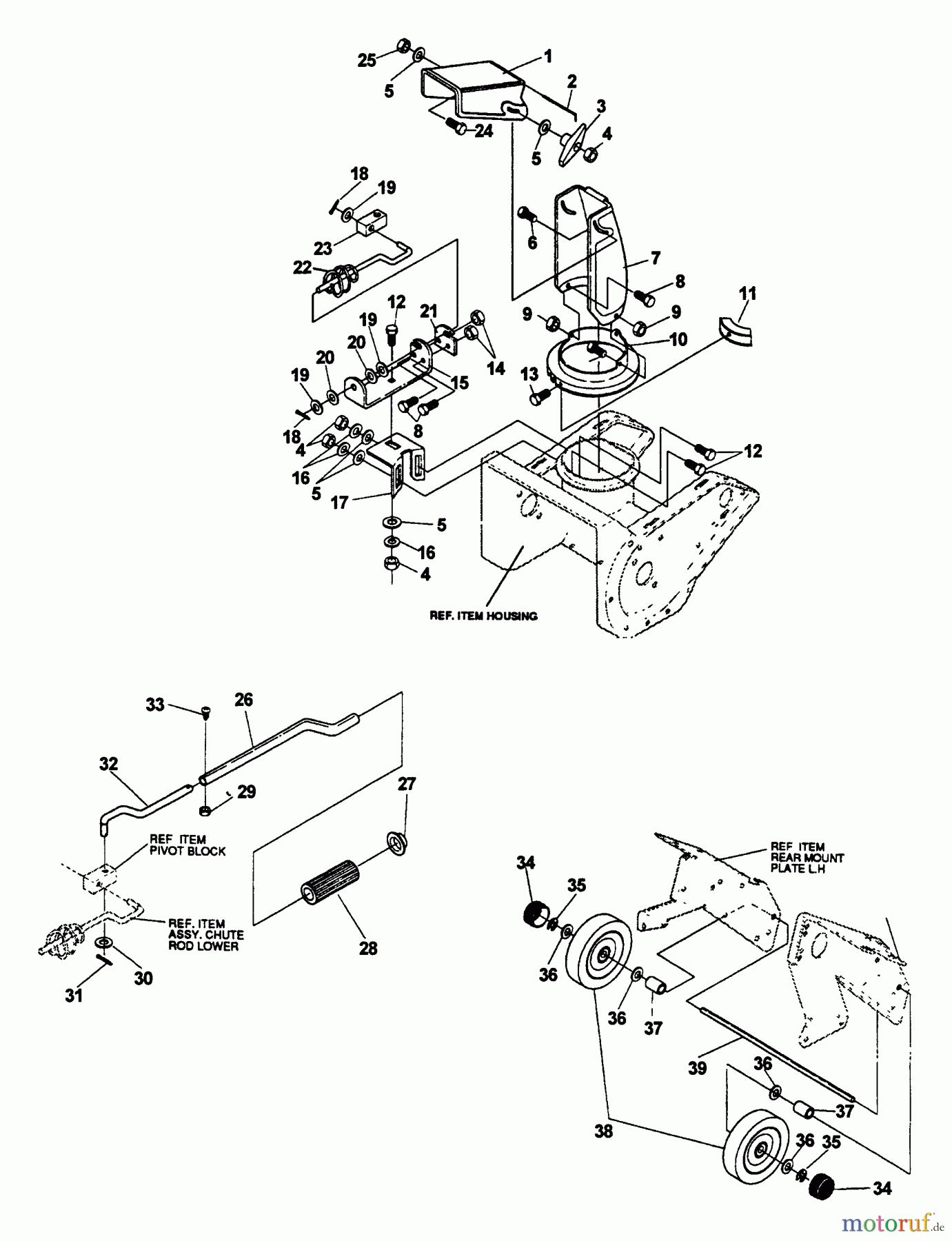 Echo Schneefräsen ST-5000E - Echo Snow Thrower, S/N: 001001 - 001456 Discharge Chute, Chute Worm, Chute Control