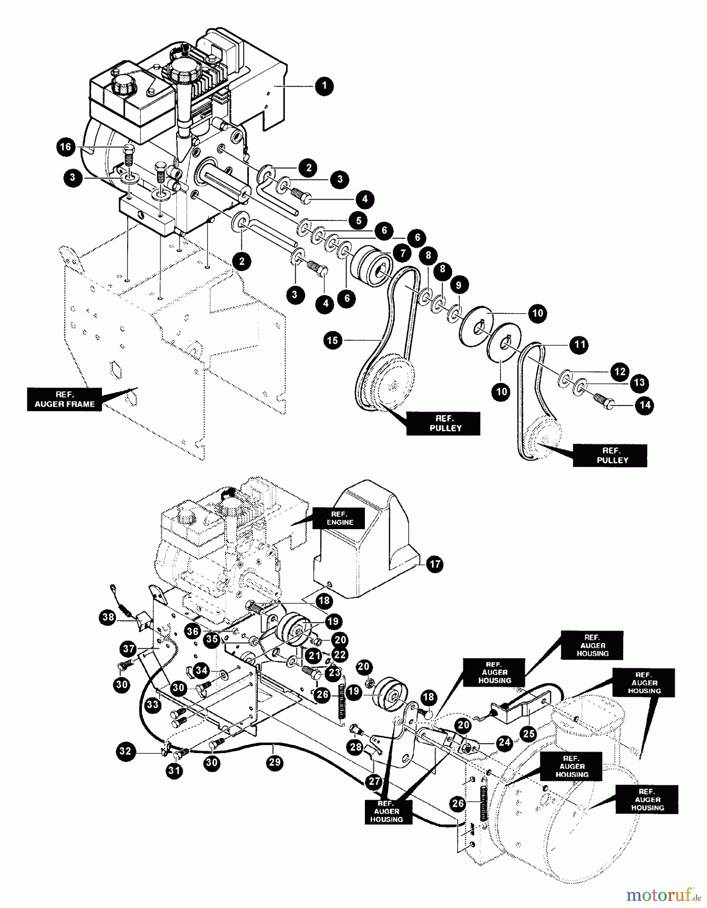 Echo Schneefräsen ST-5024 - Echo Snow Thrower (Type 1) Engine, Belts, Pulleys, Cover, Cable