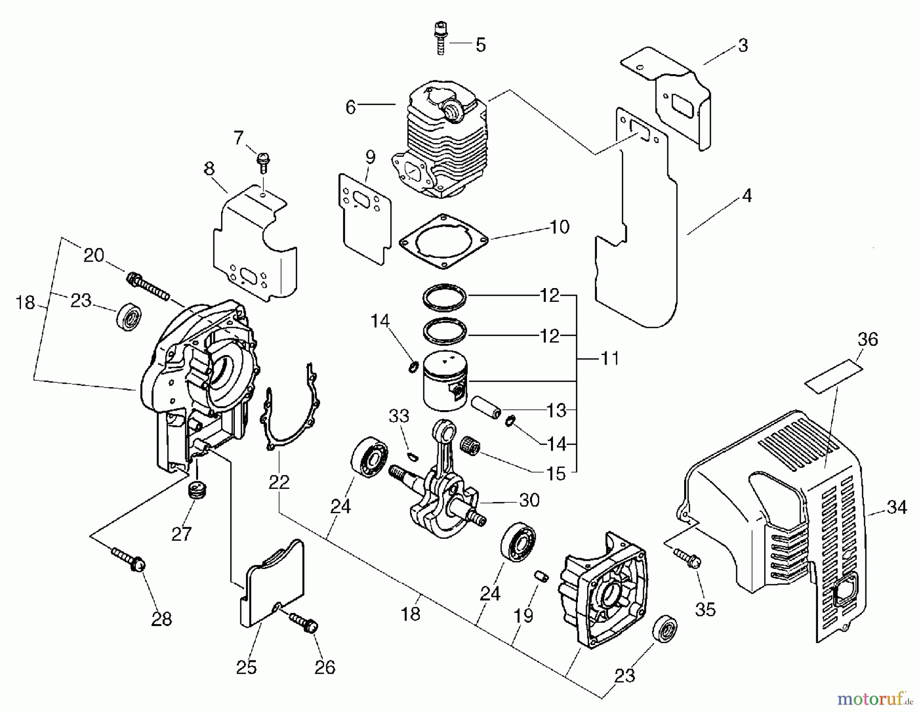Echo Pflanzenschutzspritzen DM-4610 - Echo Duster/Mister, S/N: D02936001001 - D02936999999 Piston, Crankcase, Engine Cover