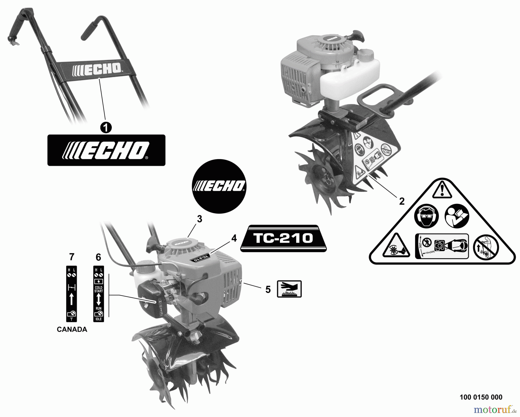  Echo Motorhacken / Kultivierer TC-210 - Echo Tiller/Cultivator, S/N: 07001001 - 07999999 Labels