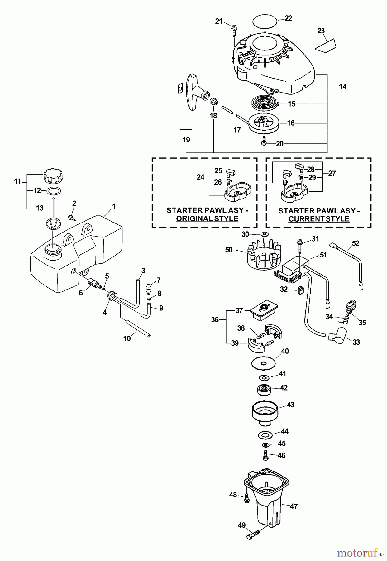 Echo Motorhacken / Kultivierer TC-2100 - Echo Tiller/Cultivator, S/N: 001001 - 999999 (Type 1E) Fuel System, Ignition, Starter