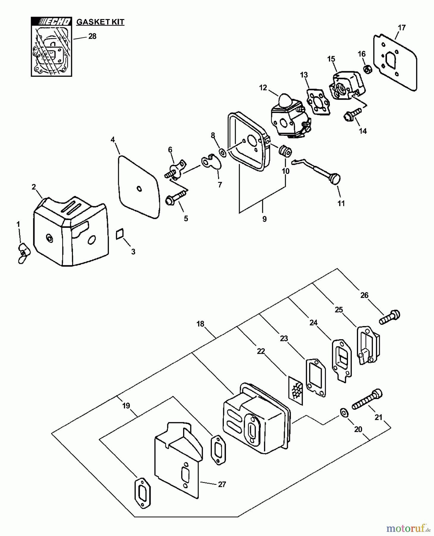 Echo Motorhacken / Kultivierer TC-2100 - Echo Tiller/Cultivator, S/N: 001001 - 999999 (Type 1E) Intake, Exhaust S/N: 001001-021232, Canada: 001001-018676
