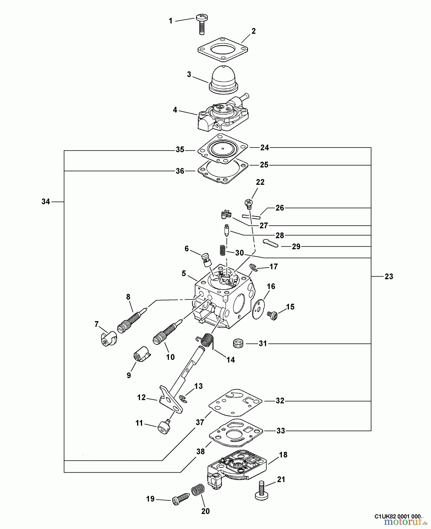 Echo Motorhacken / Kultivierer TC-210 - Echo Tiller/Cultivator, S/N: E14013001001 - E14013999999 Carburetor -- C1U-K82