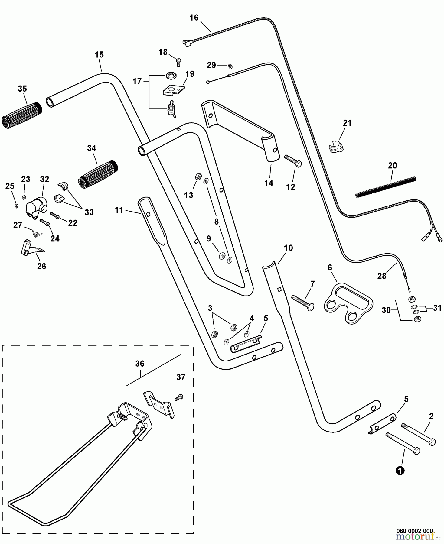 Echo Motorhacken / Kultivierer TC-210i - Echo Tiller/Cultivator, S/N: 09001001 - 09999999 Handle, Ignition Switch, Throttle Cable