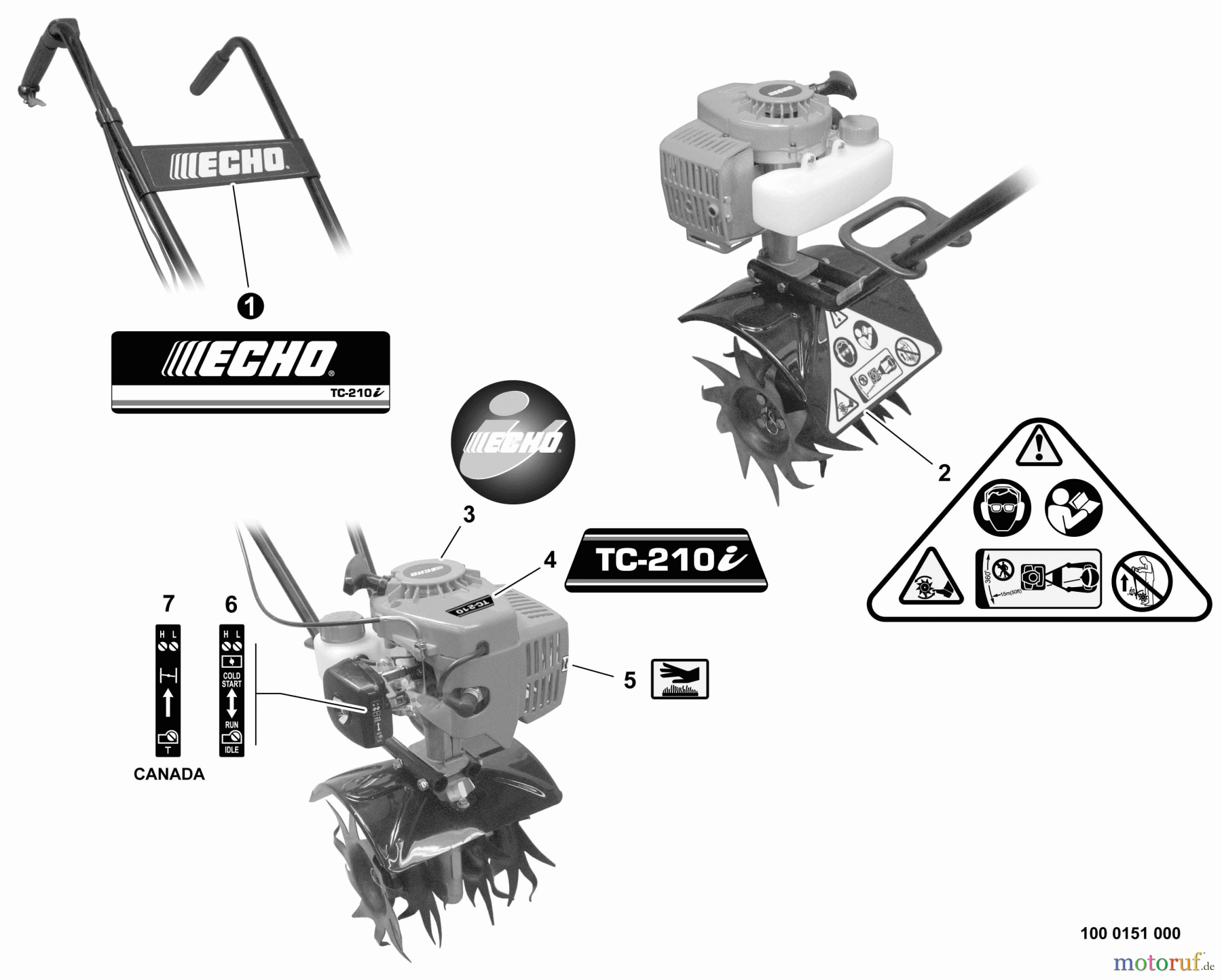 Echo Motorhacken / Kultivierer TC-210i - Echo Tiller/Cultivator, S/N: 07001001 - 07999999 Labels