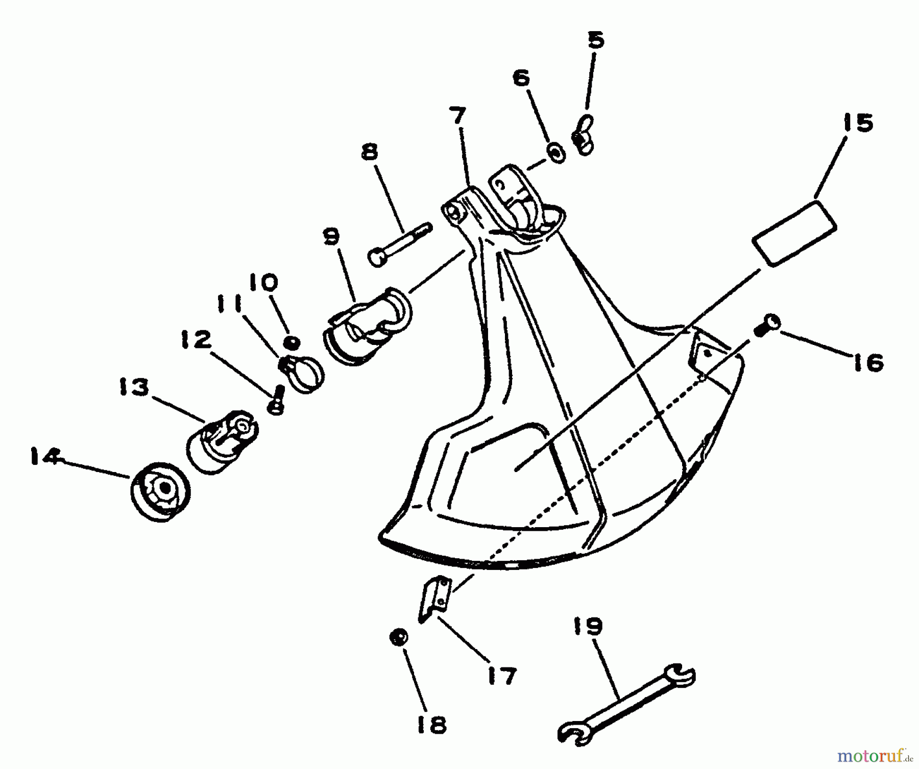 Echo Trimmer, Faden / Bürste GT-1100 - Echo String Trimmer, S/N:001001 - 077000 Gear Case, Shield, Tool