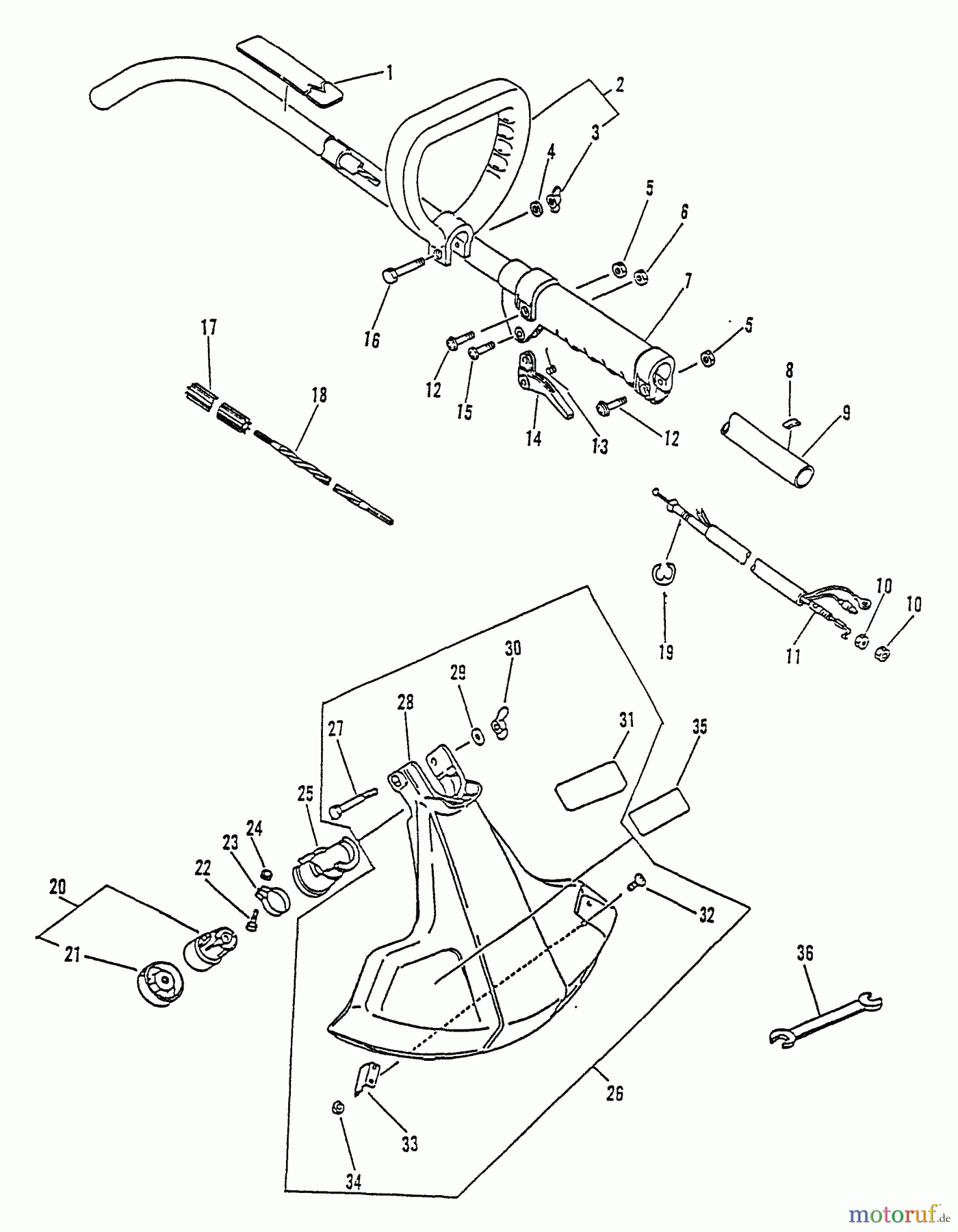 Echo Trimmer, Faden / Bürste GT-1100 - Echo String Trimmer, S/N:252600 - 999999 Driveshaft, Handles, Throttle, Gear Case, Shield, Tool