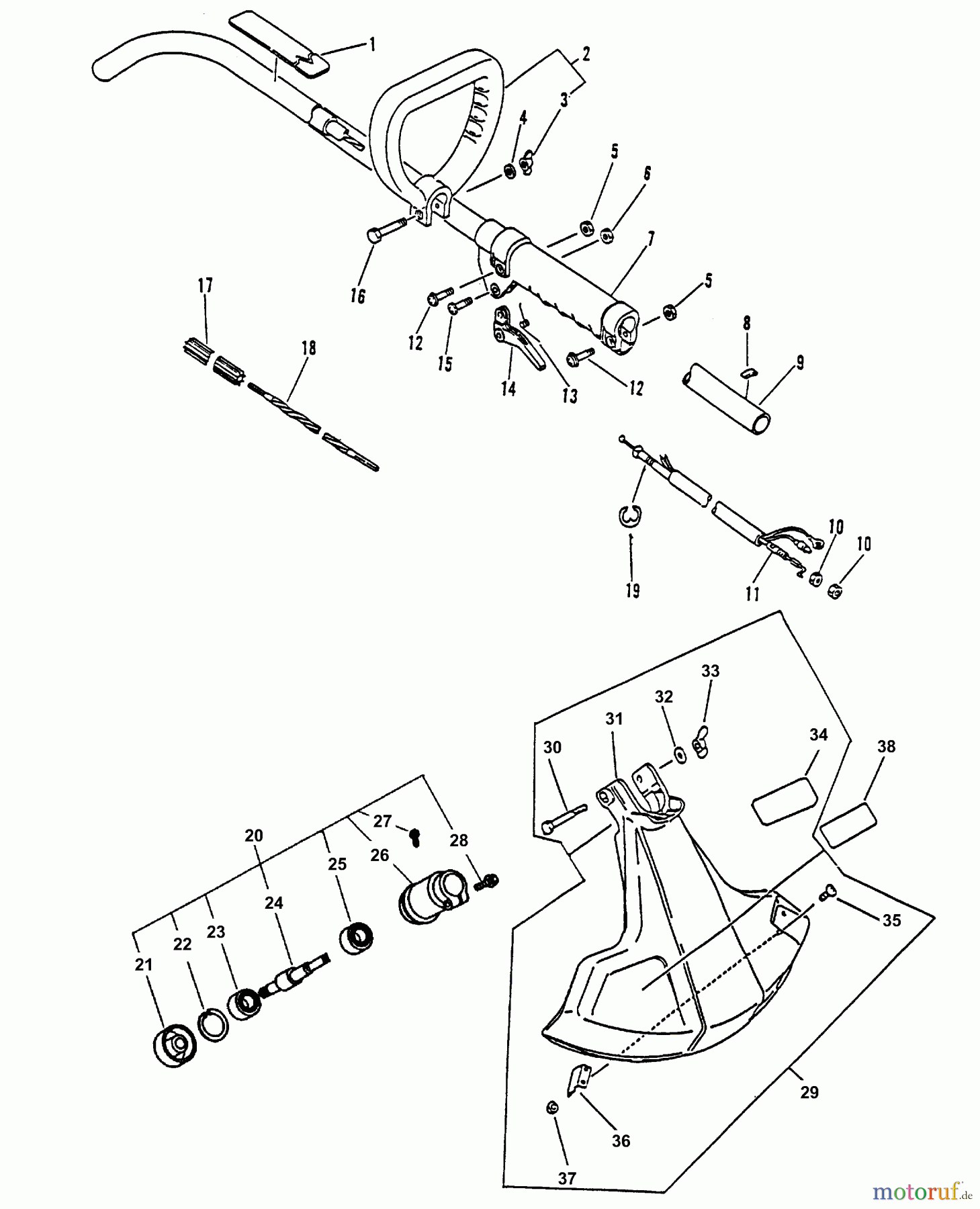  Echo Trimmer, Faden / Bürste GT-2000 - Echo String Trimmer (Type 1E) Driveshaft, Handles, Throttle