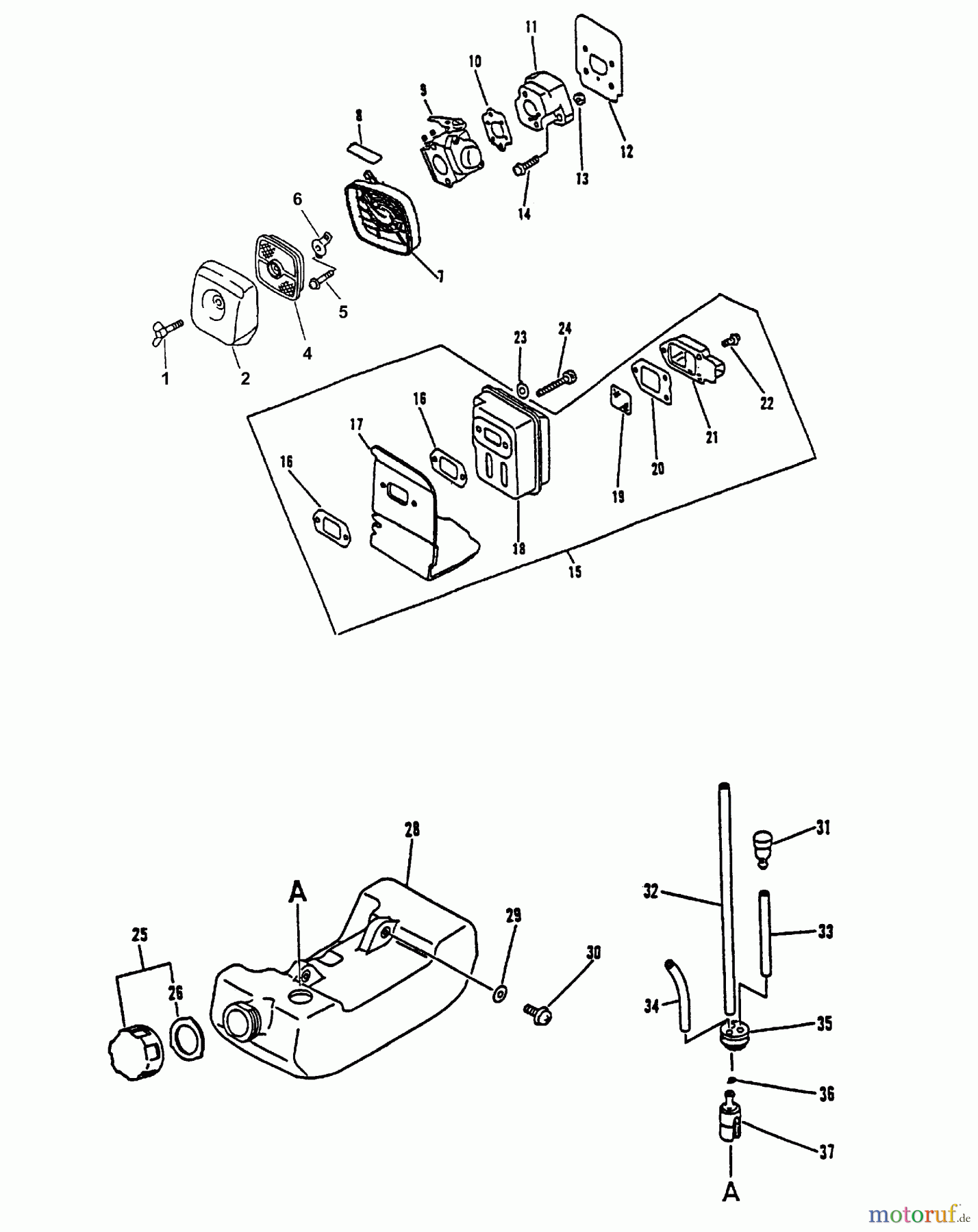  Echo Trimmer, Faden / Bürste GT-2000 - Echo String Trimmer (Type 1E) Intake, Air Cleaner, Exhaust, Fuel System
