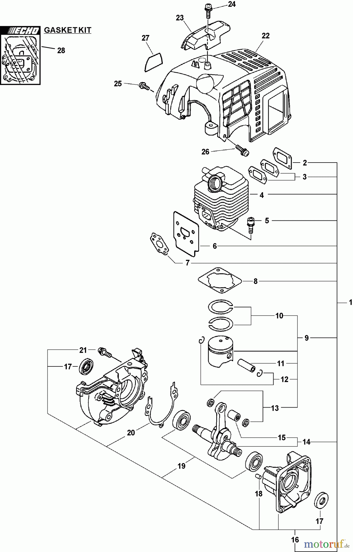 Echo Trimmer, Faden / Bürste GT-2000EZR - Echo String Trimmer, S/N: 03001001 - 03999999 Engine, Engine Cover, Short Block