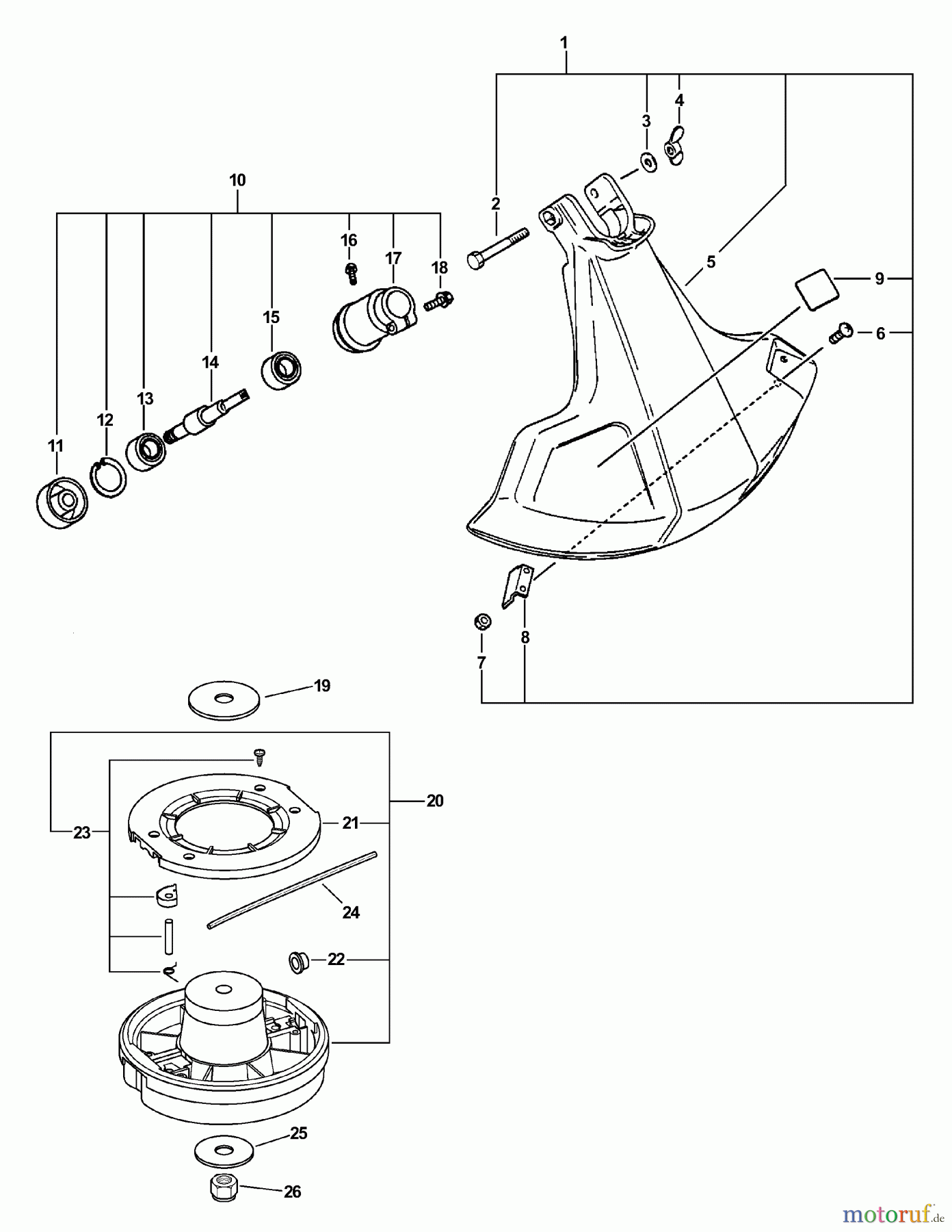Echo Trimmer, Faden / Bürste GT-2000EZR - Echo String Trimmer, S/N: 03001001 - 03999999 Shield, Gear Case, Cutting Head