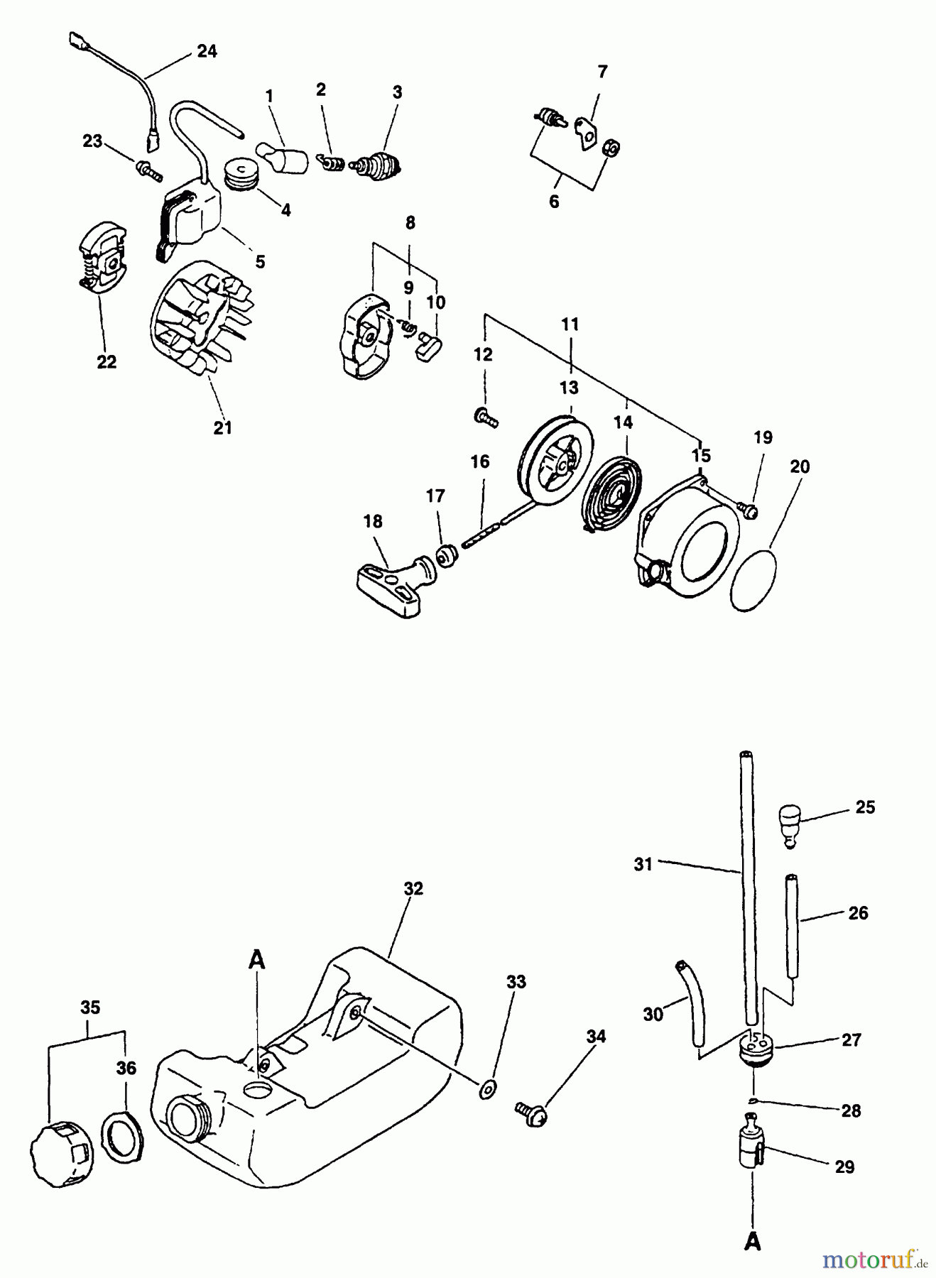 Echo Trimmer, Faden / Bürste GT-2000SB - Echo String Trimmer (Type 1E) Ignition, Starter, Clutch, Stop Switch, Fuel System