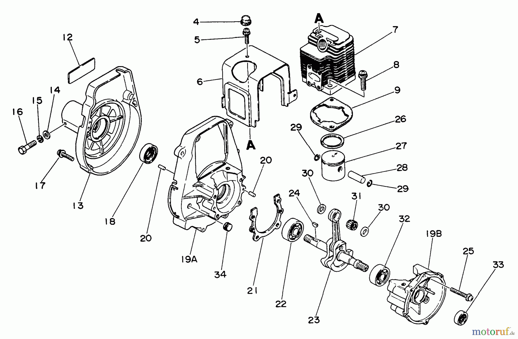 Echo Trimmer, Faden / Bürste GT-200B - Echo String Trimmer Engine, Crankcase, Fan Housing