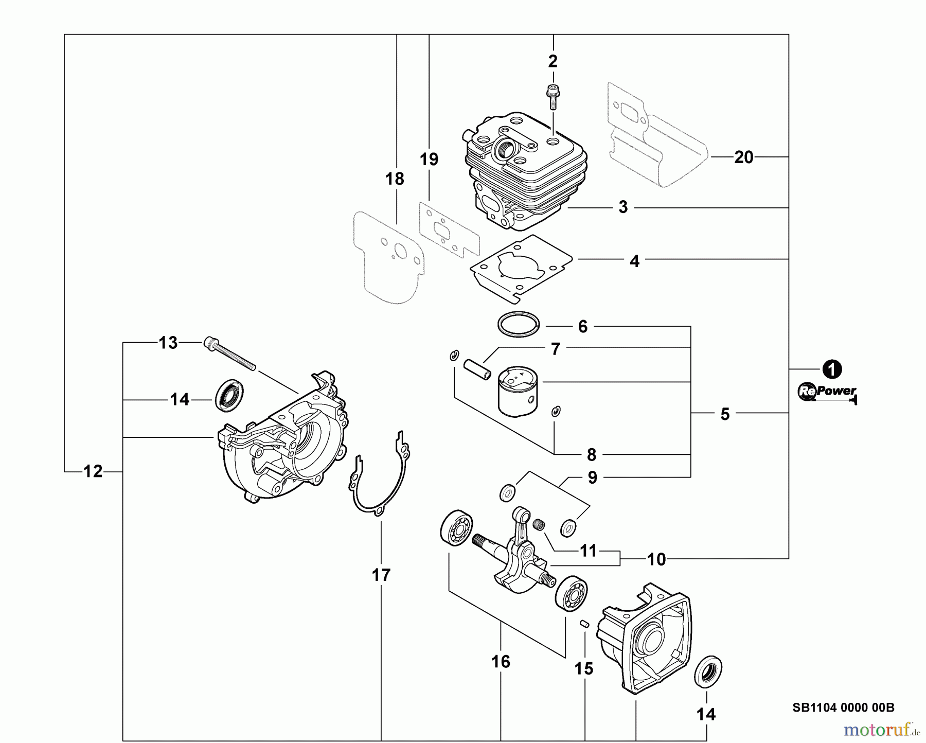  Echo Bläser / Sauger / Häcksler / Mulchgeräte	 PB-250 - Echo Hand Held Blower, S/N: P36826001001 - P36826999999 Engine, Short Block - SB1104