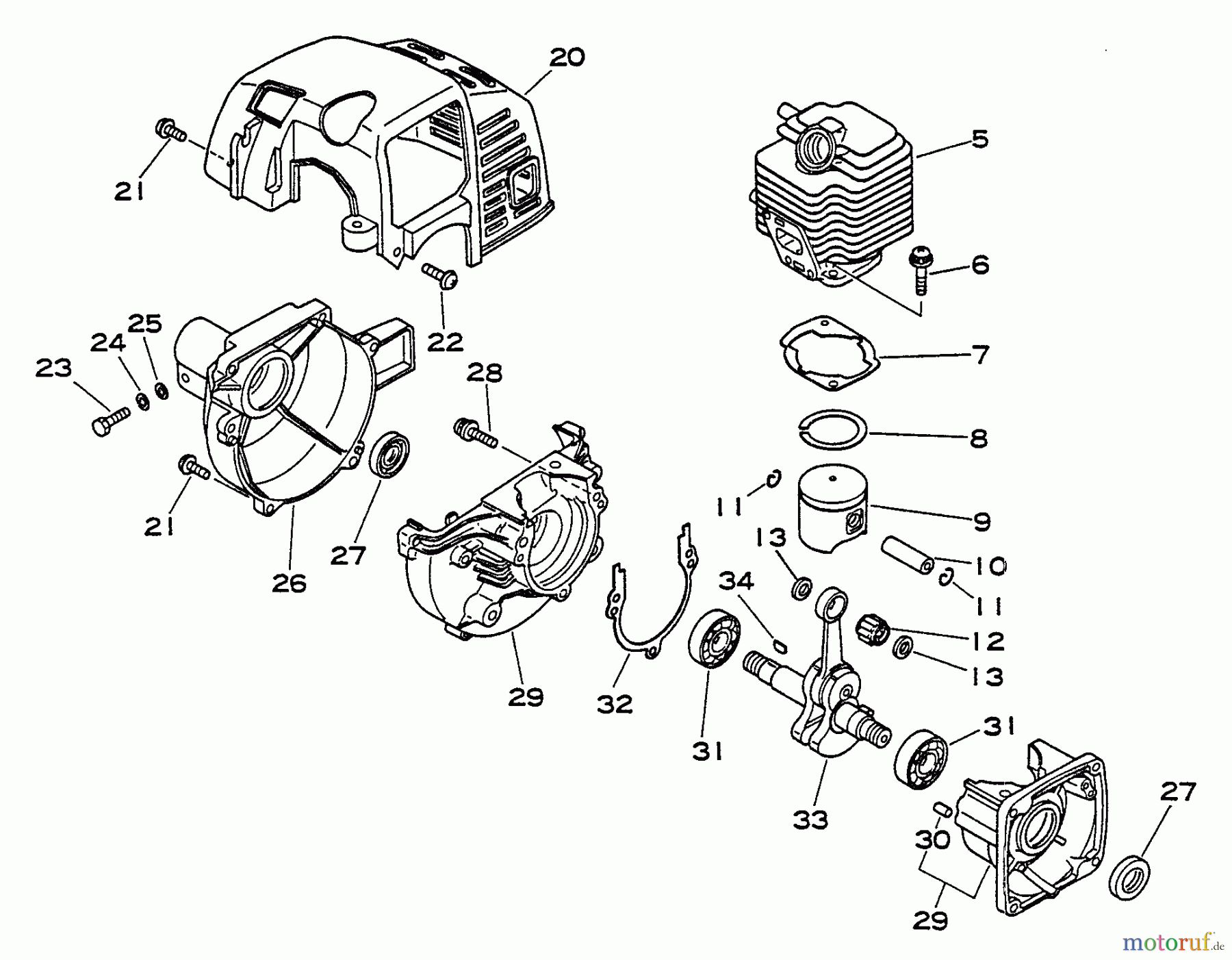  Echo Trimmer, Faden / Bürste GT-2100 - Echo String Trimmer Engine, Crankcase, Fan Housing, Cover