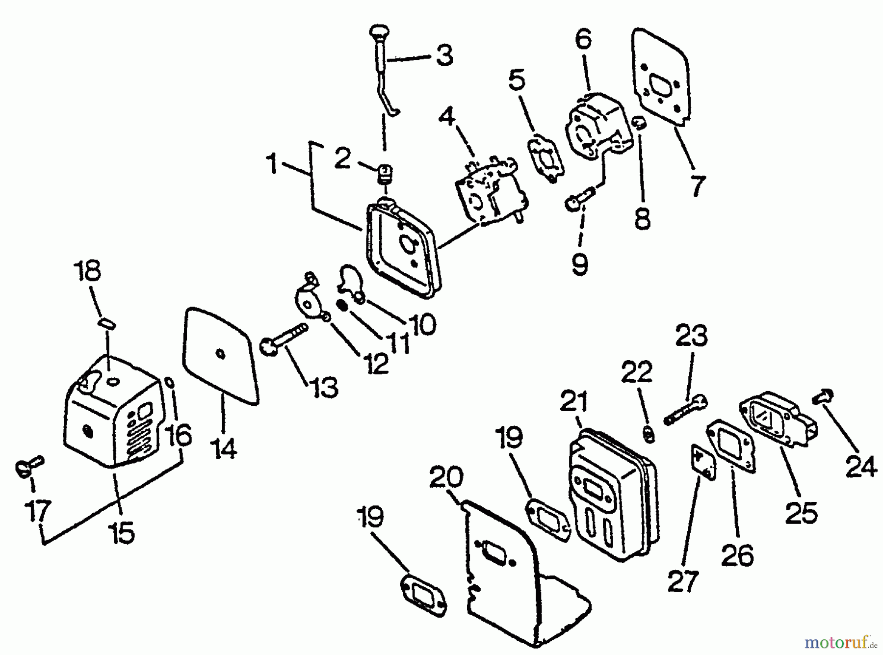 Echo Trimmer, Faden / Bürste GT-2103 - Echo String Trimmer, S/N:031001 - 999999 Intake, Exhaust, Air Cleaner