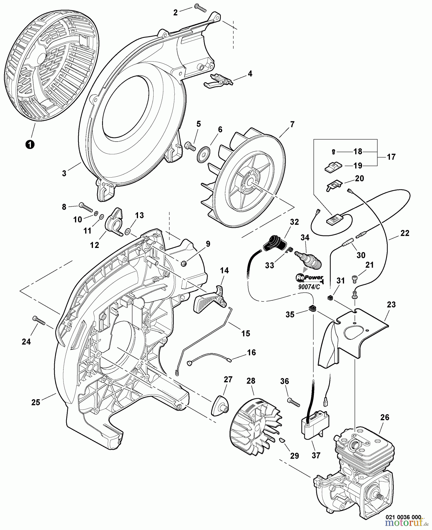 Echo Bläser / Sauger / Häcksler / Mulchgeräte PB-250LN - Echo Blower/Vacuums, S/N: P34712001001 - P34712999999 Fan Cover, Ignition, Throttle Control S/N: P34712150001 - P34712999999
