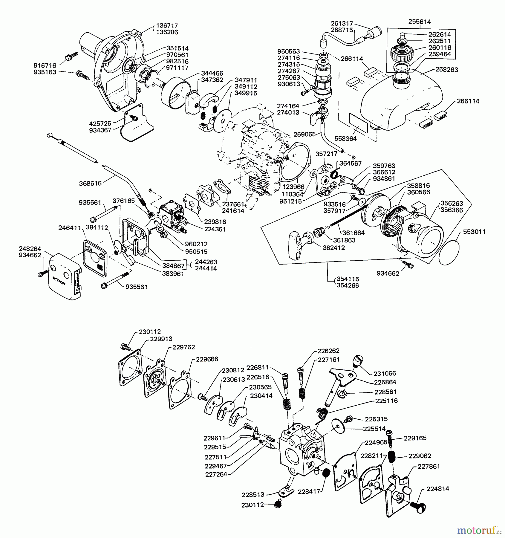 Echo Trimmer, Faden / Bürste KE-140DA - Echo String Trimmer Engine Clutch, Exhaust, Fan Case, Fuel System, Intake, Starter