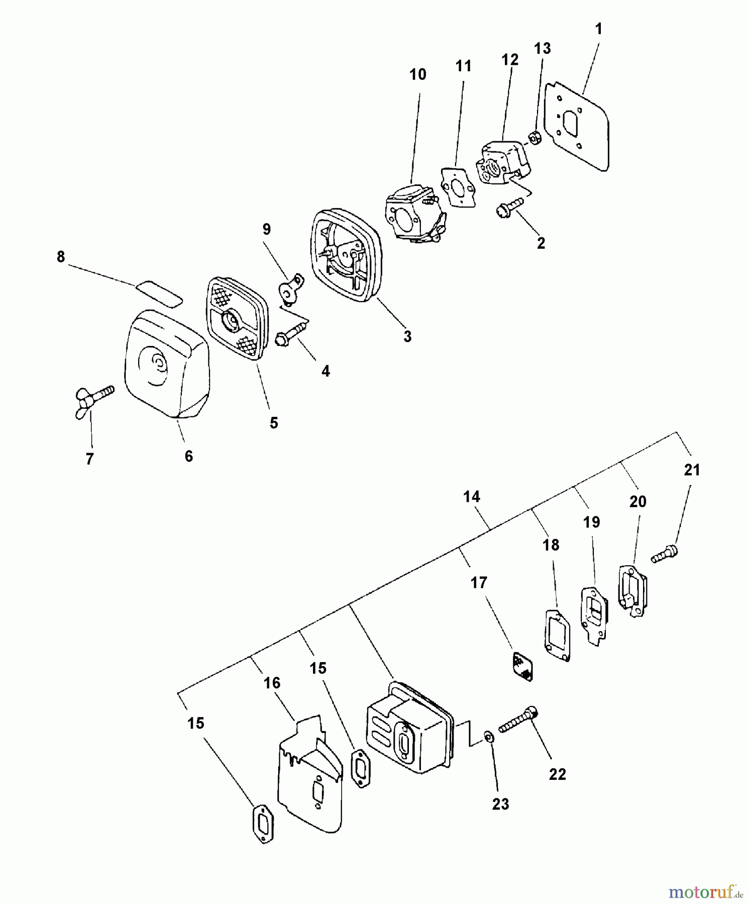 Echo Trimmer, Faden / Bürste PAS-2000 - Echo Power Unit, S/N: 001001 & Up (Type 1E) Intake, Air Filter, Exhaust