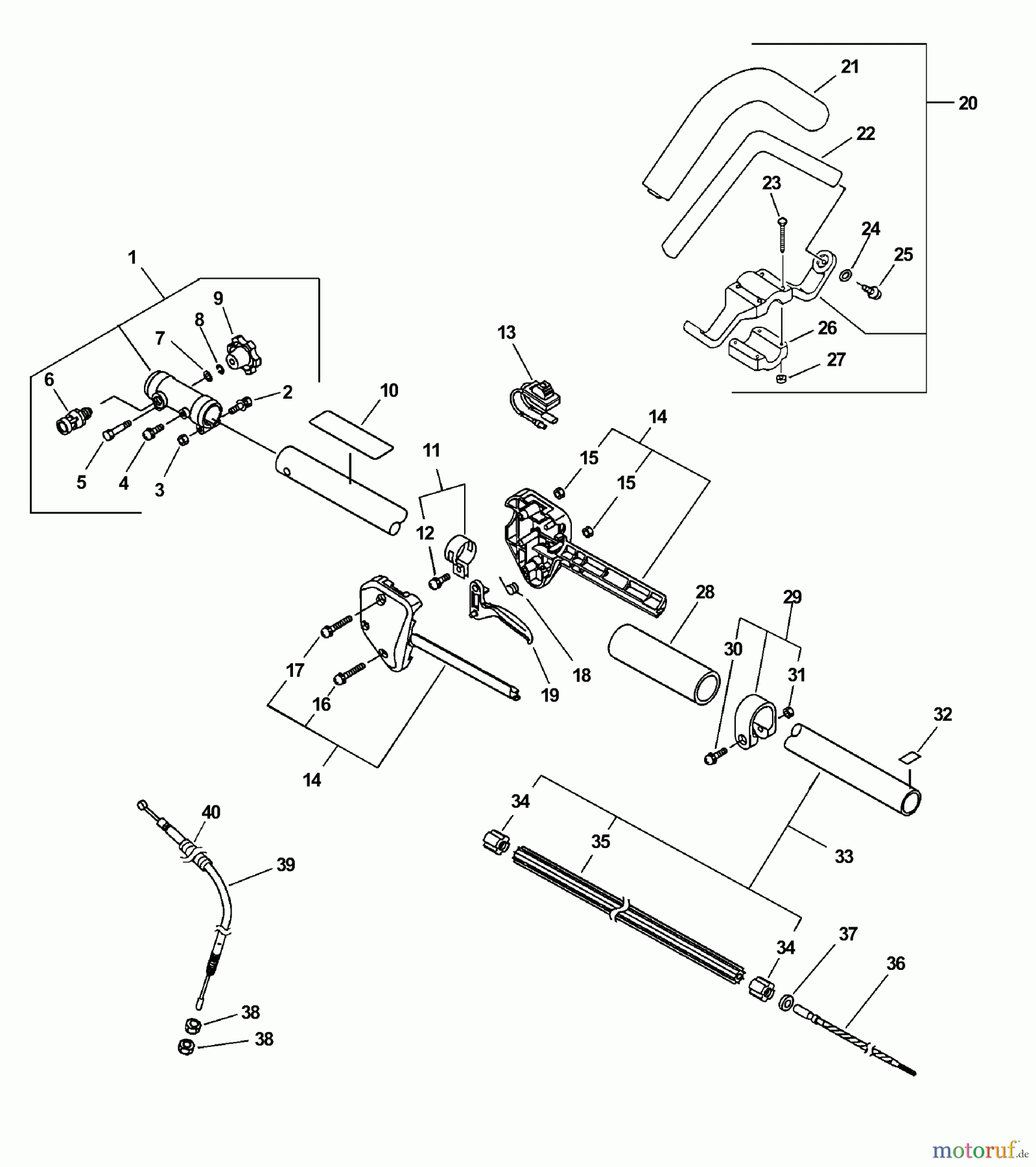 Echo Trimmer, Faden / Bürste PAS-211 - Echo Power Unit Driveshaft, Coupling, Handles, Throttle, Stop Switch