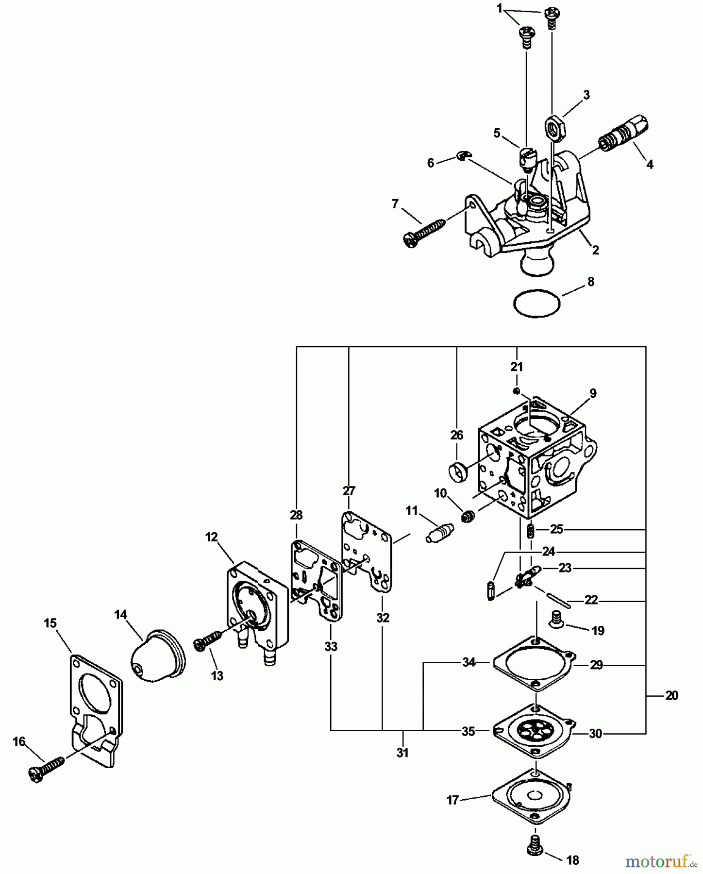 Echo Trimmer, Faden / Bürste PAS-230 - Echo Power Unit, S/N: 05001001 - 05999999 Carburetor -- RB-K66 S/N: 05001954 - 05003915