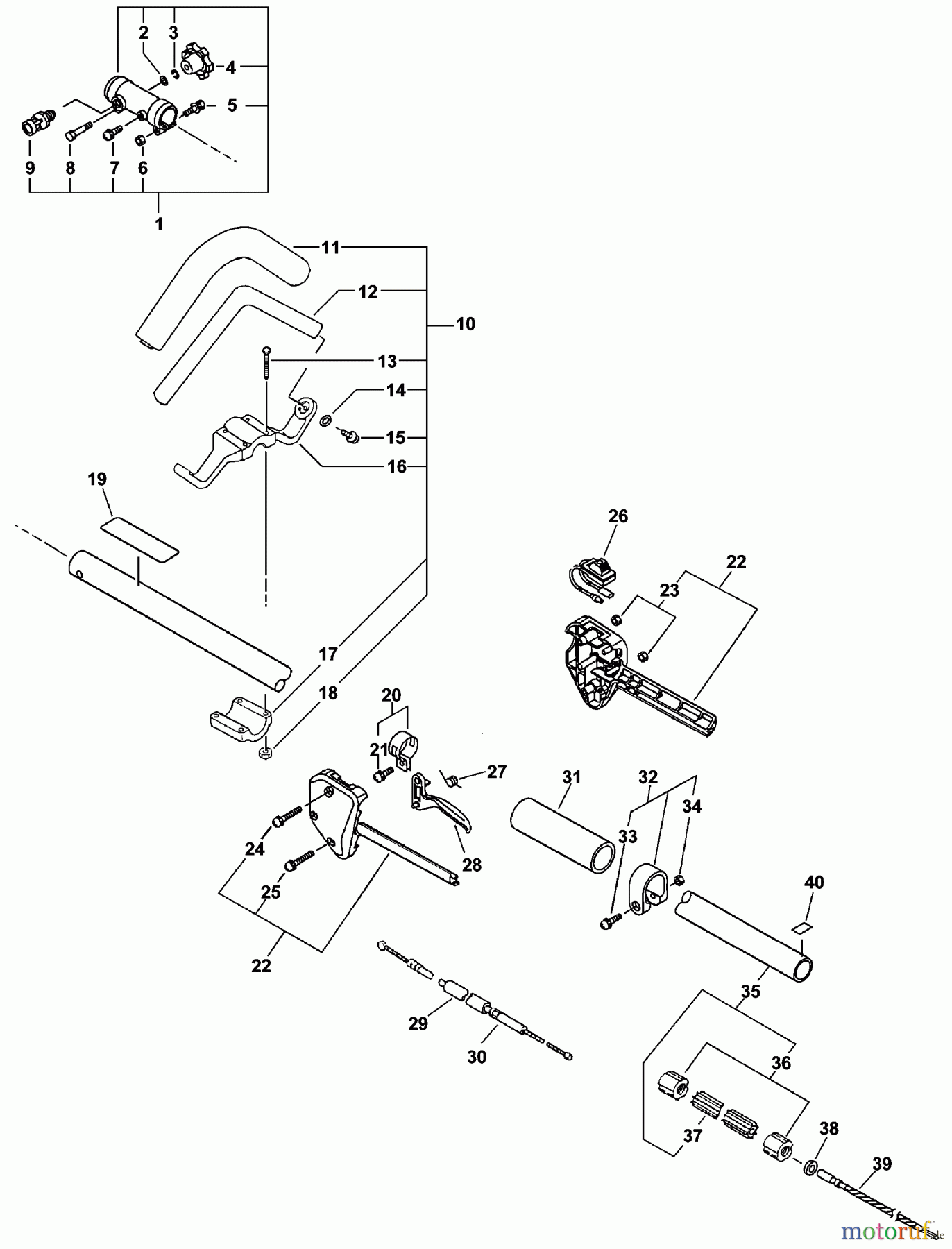 Echo Trimmer, Faden / Bürste PAS-231 - Echo Power Unit, S/N: 02001001 - 02999999 Handle, Ignition Switch, Throttle Cable, Driveshaft