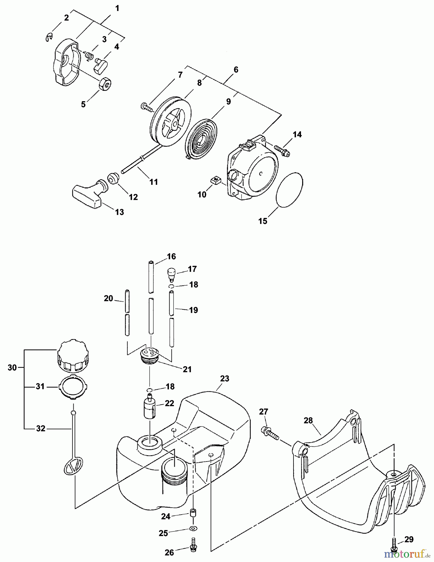 Echo Trimmer, Faden / Bürste PAS-231 - Echo Power Unit, S/N: 02001001 - 02999999 Starter, Fuel System