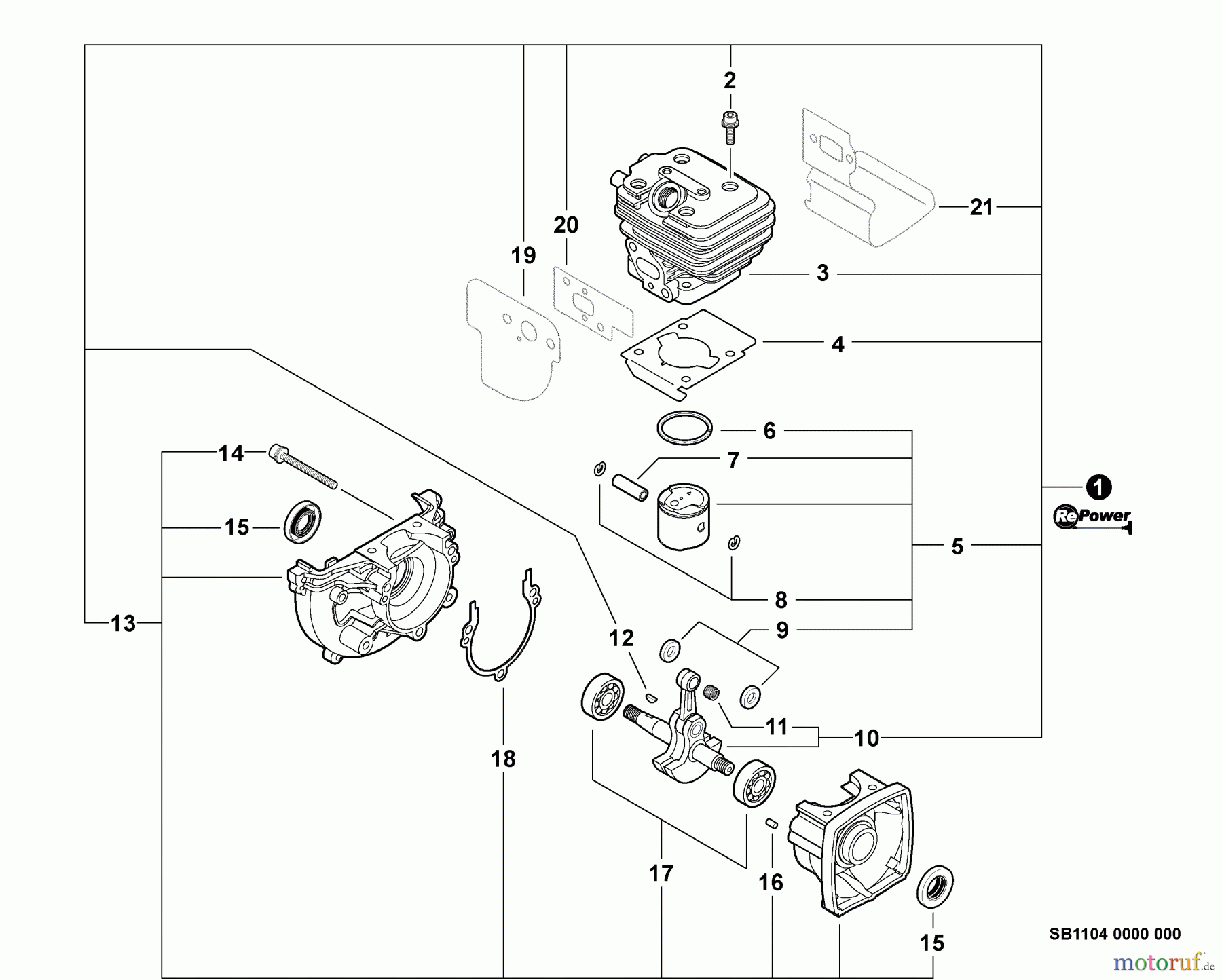  Echo Bläser / Sauger / Häcksler / Mulchgeräte	 ES-250 - Echo Shredder/Vacuum, S/N: P33612001001 - P33612999999 Engine, Short Block - SB1104