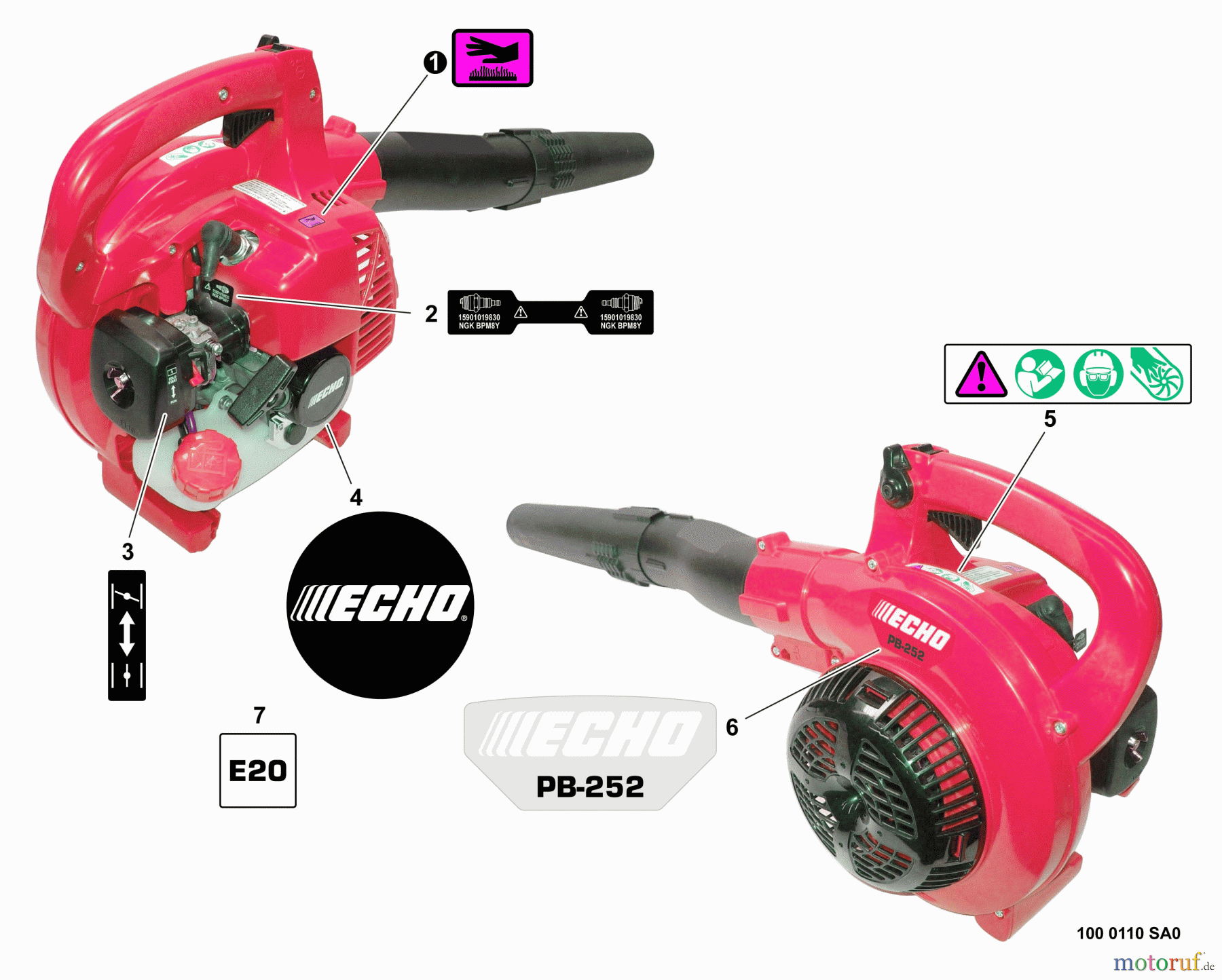 Echo Bläser / Sauger / Häcksler / Mulchgeräte PB-252 S/N: P35620001001 - P35620999999 Labels
