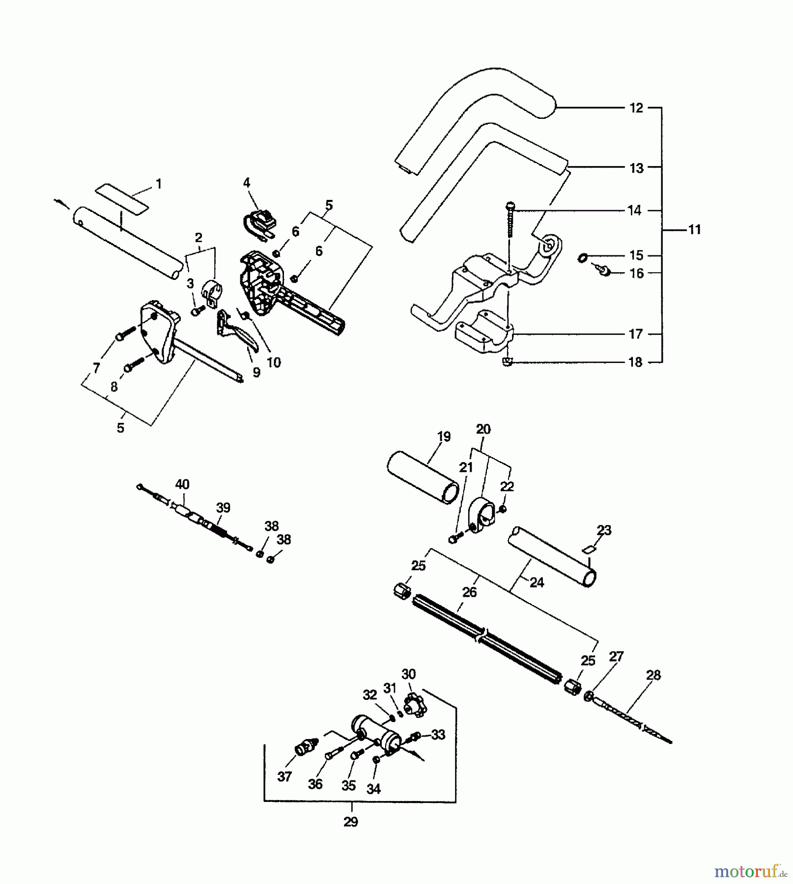 Echo Trimmer, Faden / Bürste PAS-2601 - Echo Power Unit (Type 1E) Driveshaft, Coupling, Handles, Throttle, Stop Switch