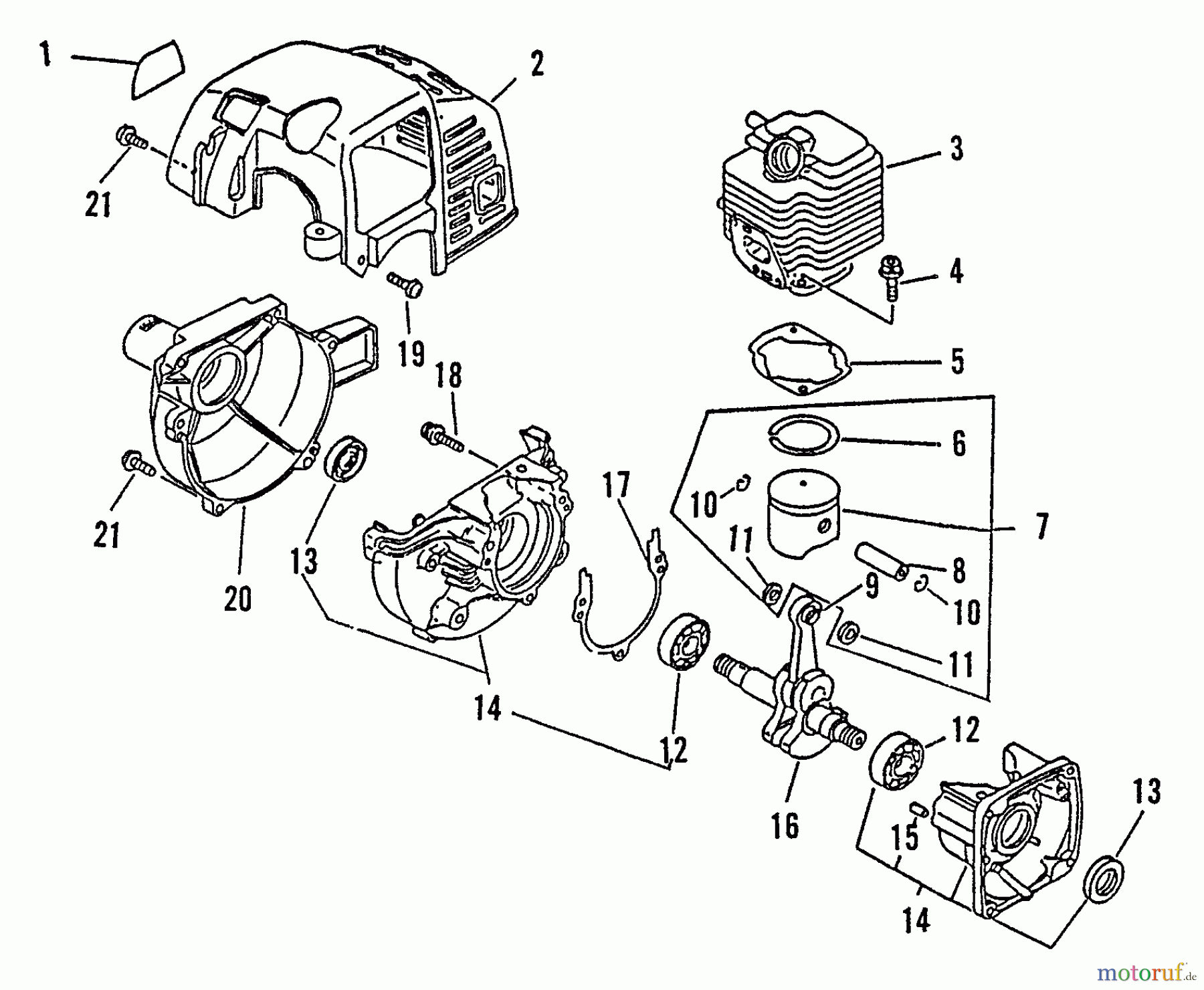 Echo Trimmer, Faden / Bürste SRM-1501 - Echo String Trimmer, S/N:0083387 - 0135000 Engine, Crankcase, Fan Housing, Cover